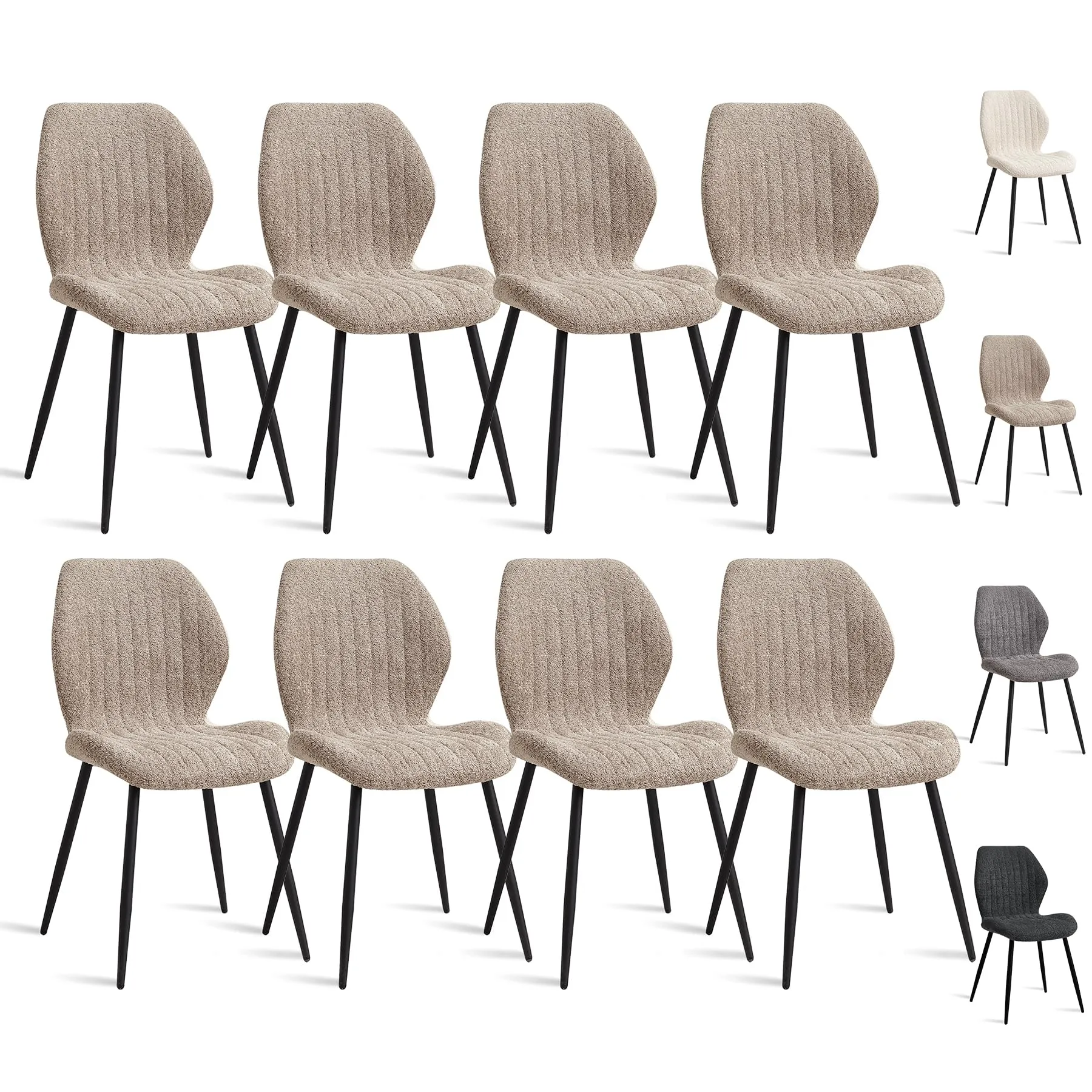 GrandCA HOME Set di 8 Sedie da Pranzo Imbottite in Tessuto con Gambe in Metallo, Marrone - immagine 1