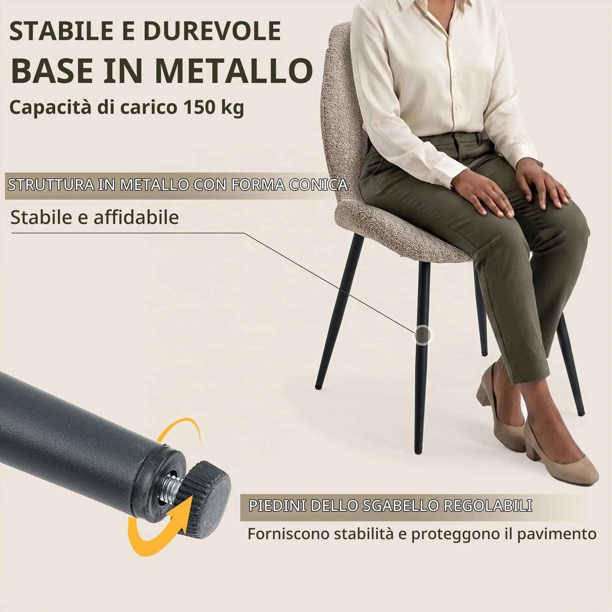 GrandCA HOME Set di 8 Sedie da Pranzo Imbottite in Tessuto con Gambe in Metallo, Marrone - immagine 9