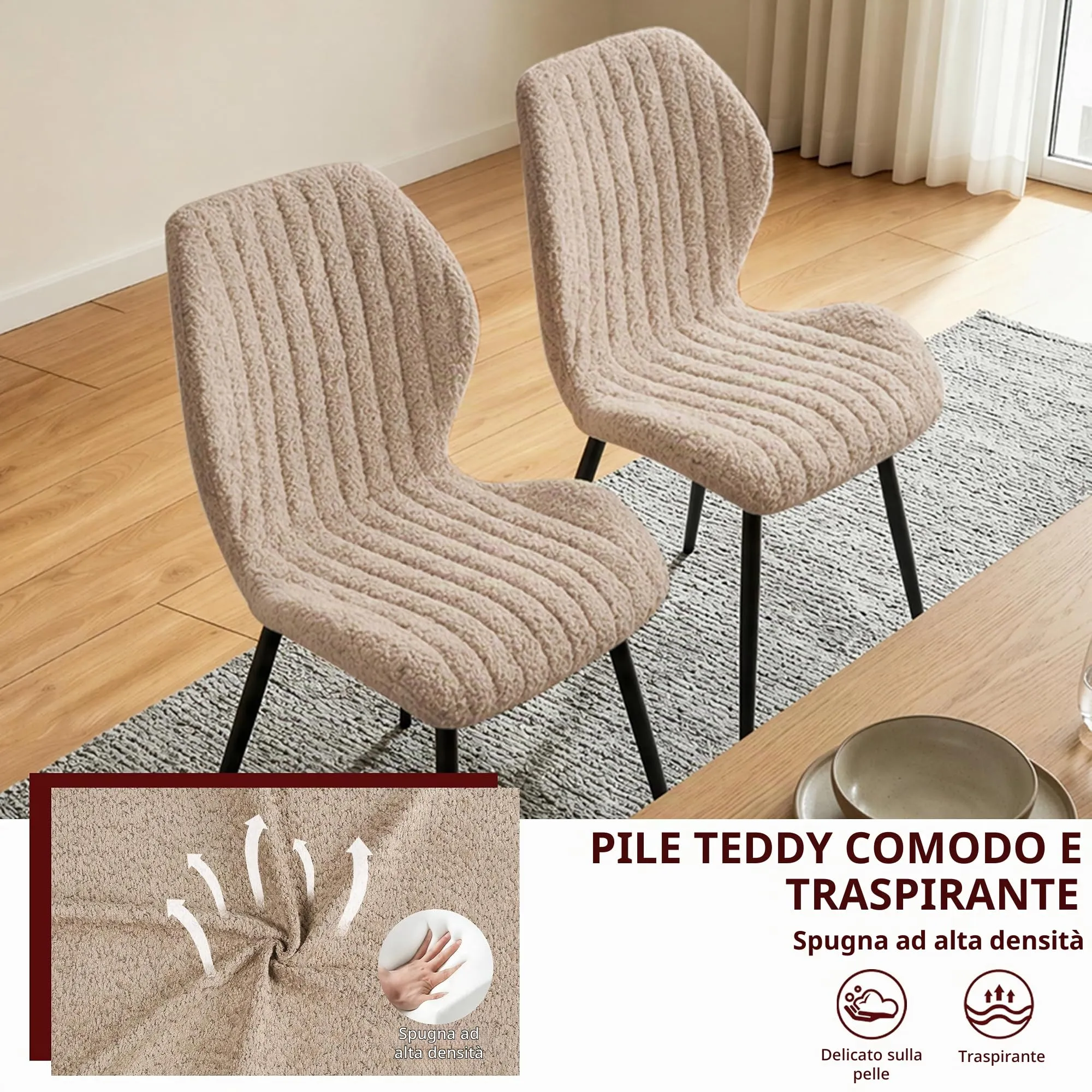 GrandCA HOME Set di 4 Sedie da Pranzo Imbottite, Sedie da Cucina e Soggiorno con Gambe in Metallo, Marrone - immagine 3