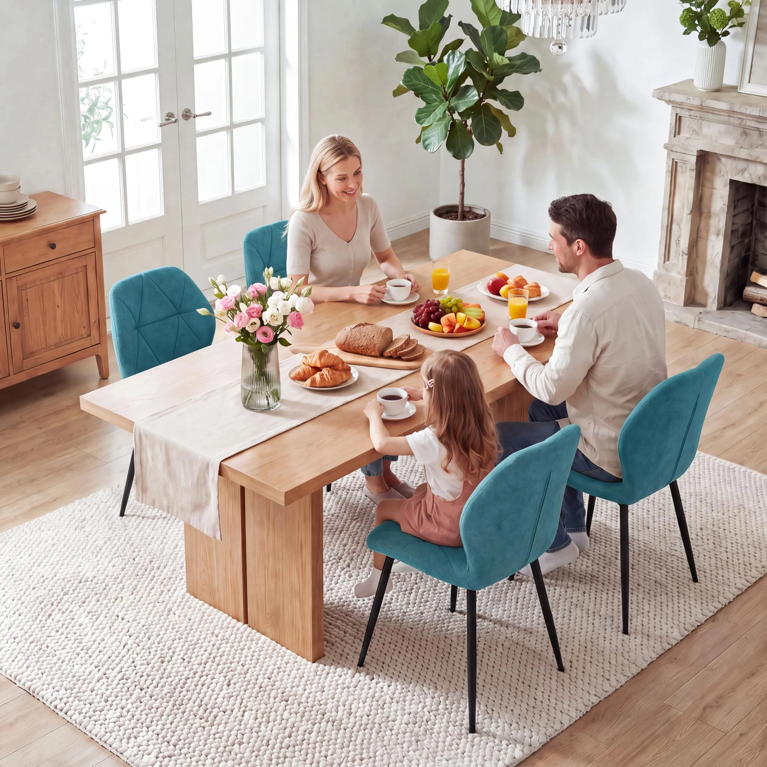 GrandCA HOME Set di 4 Sedie da Pranzo Imbottite in Tessuto a Rombi, Gambe in Metallo, Lago Blu-R - immagine 6