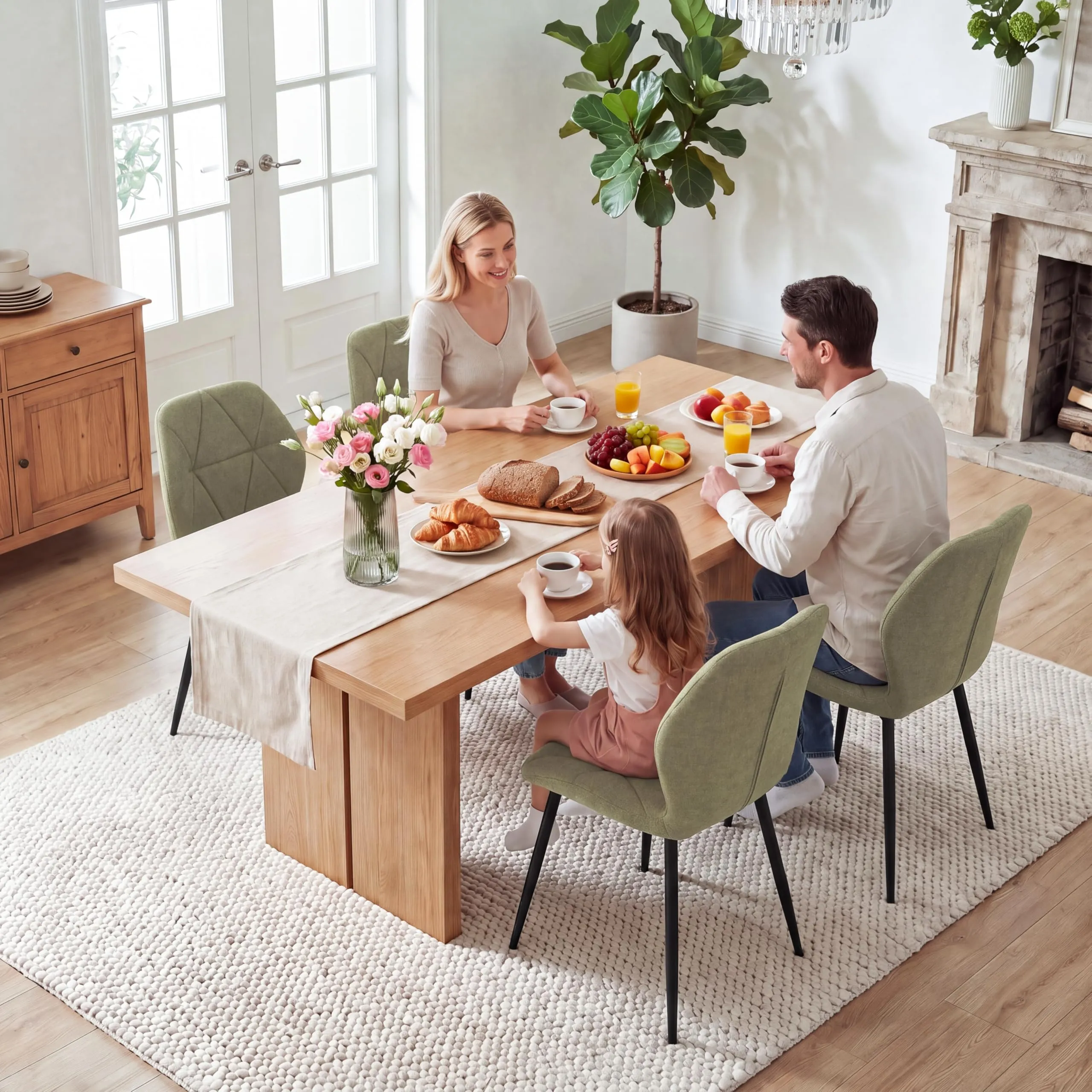 GrandCA HOME Set di 8 Sedie da Pranzo Imbottite in Tessuto a Rombi con Gambe in Metallo, Fagiolo verde-R - immagine 2