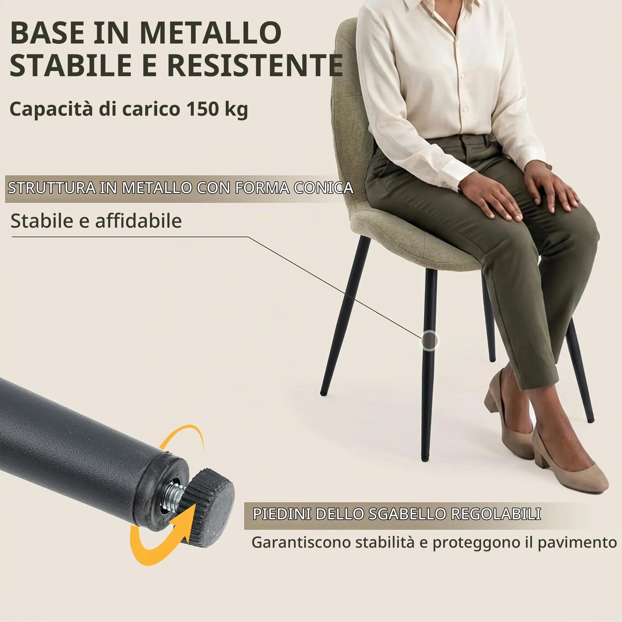GrandCA HOME Set di 8 Sedie da Pranzo Imbottite in Tessuto a Rombi con Gambe in Metallo, Fagiolo verde-R - immagine 5