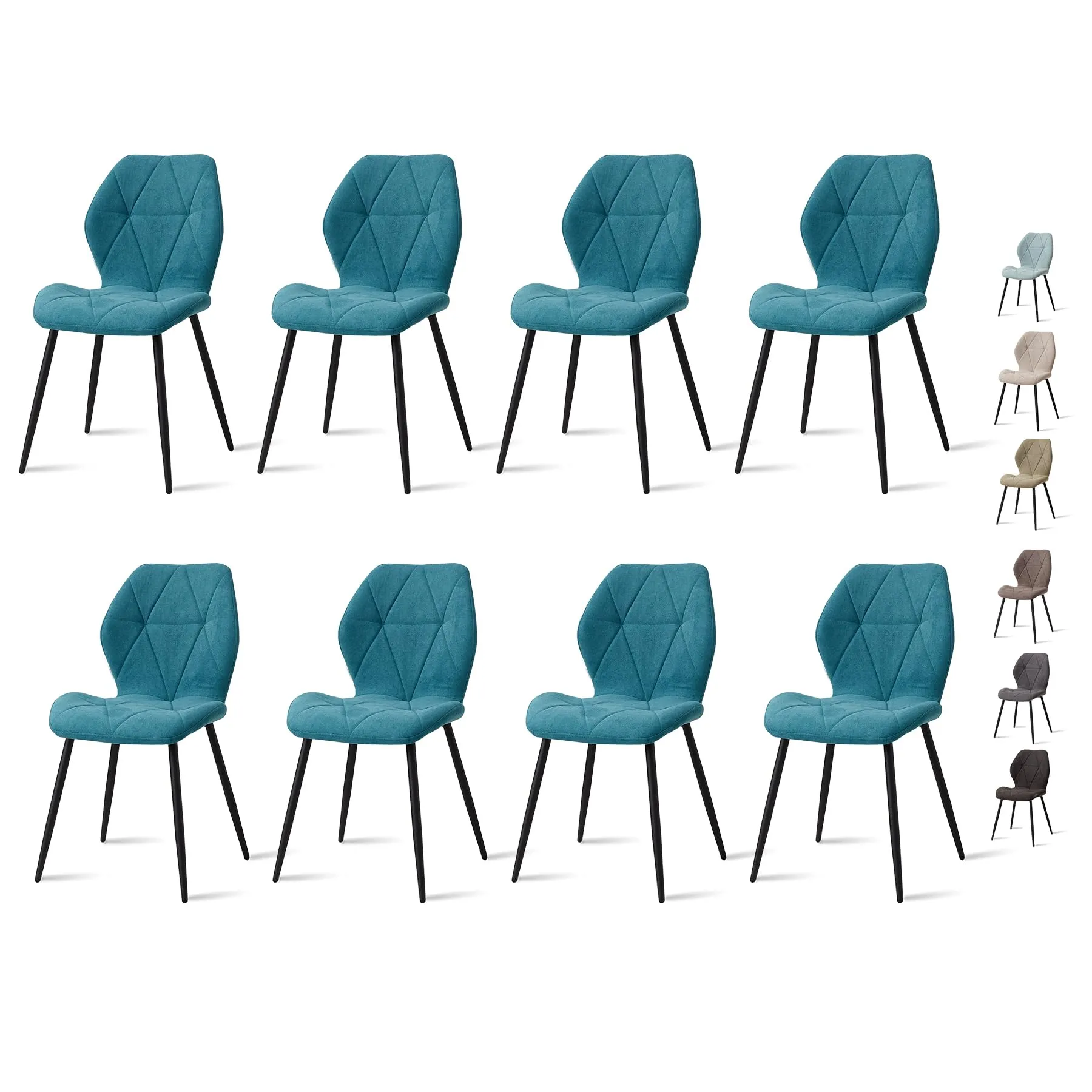 GrandCA HOME Set di 8 Sedie da Pranzo Imbottite in Tessuto a Rombi con Gambe in Metallo, Lago Blu-R - immagine 1
