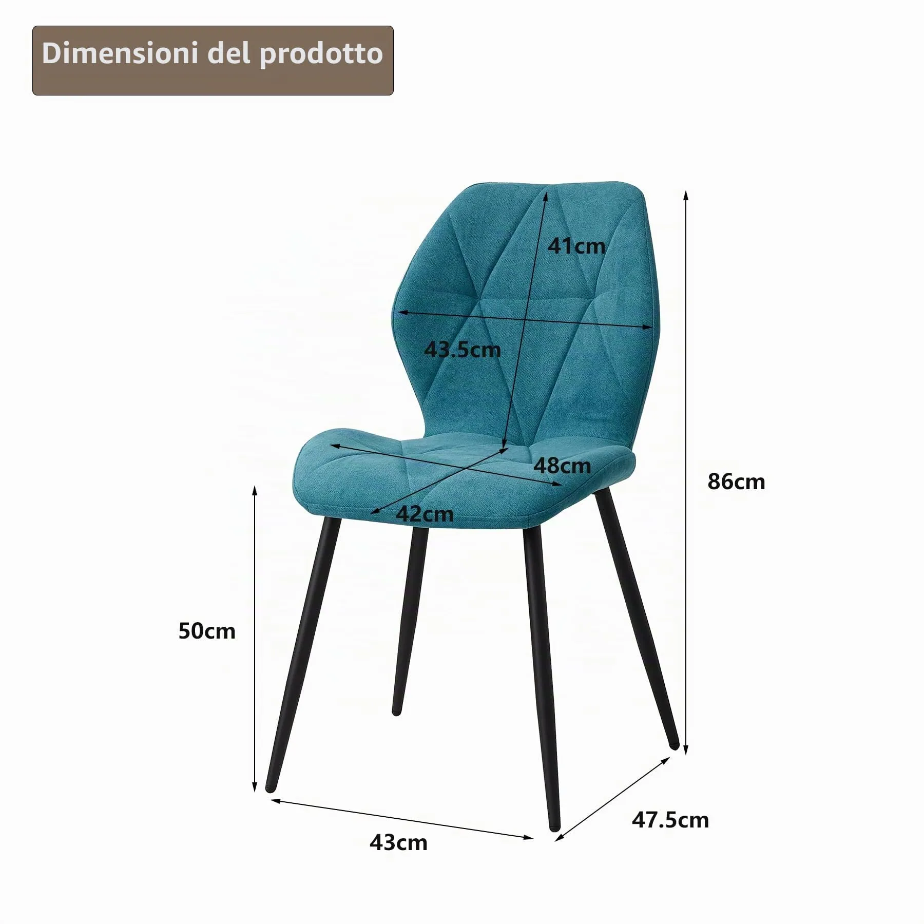 GrandCA HOME Set di 8 Sedie da Pranzo Imbottite in Tessuto a Rombi con Gambe in Metallo, Lago Blu-R - immagine 3
