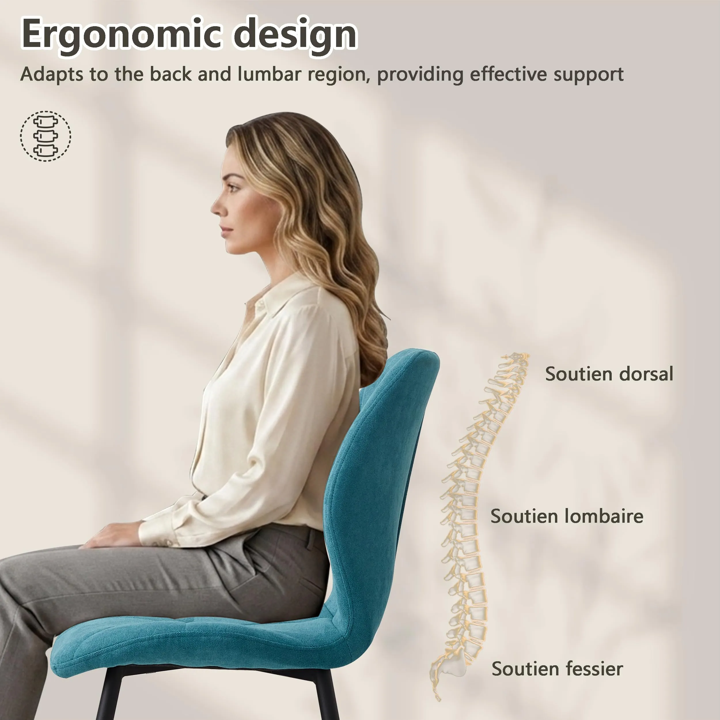 GrandCA HOME Set di 8 Sedie da Pranzo Imbottite in Tessuto a Rombi con Gambe in Metallo, Lago Blu-R - immagine 5