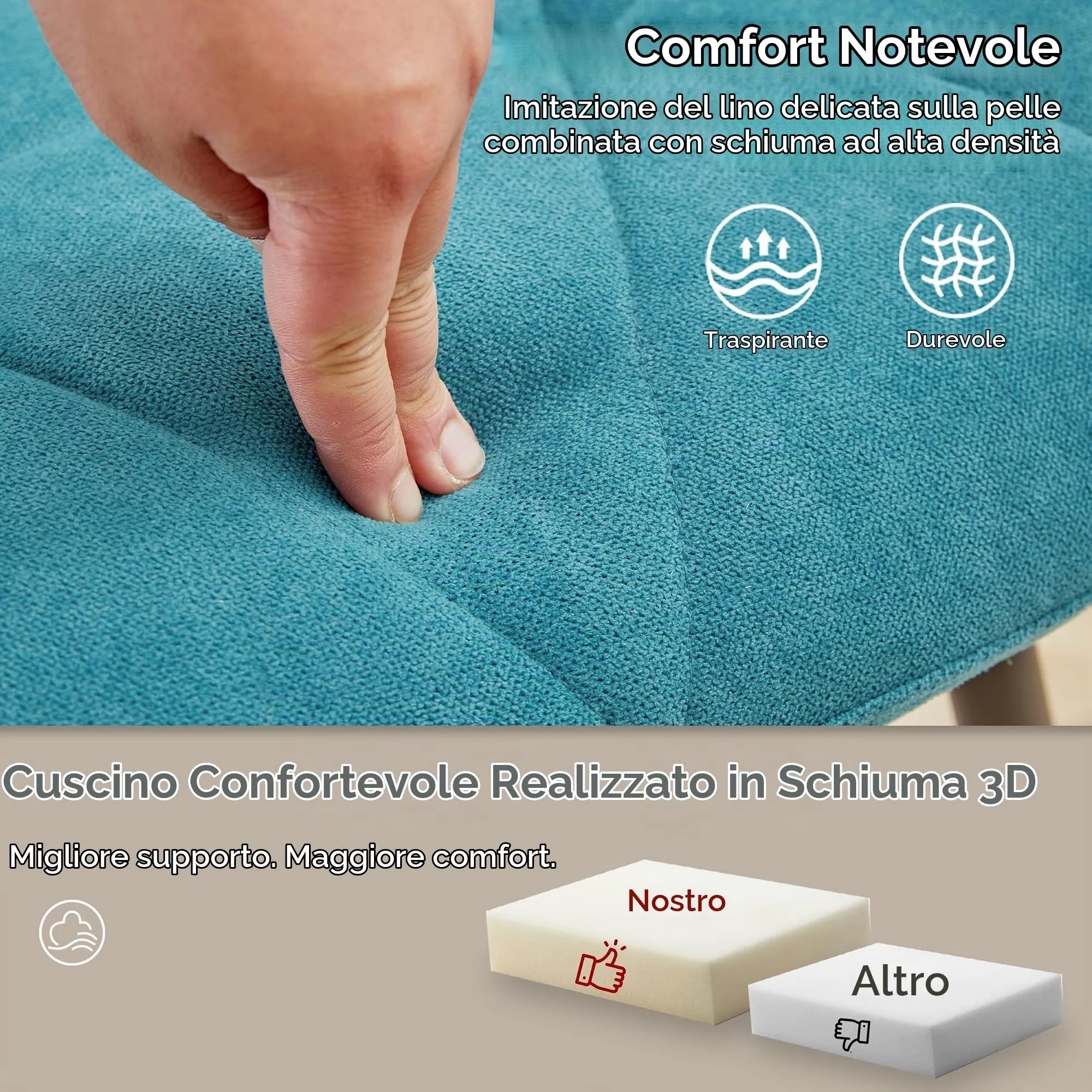 GrandCA HOME Set di 8 Sedie da Pranzo Imbottite in Tessuto a Rombi con Gambe in Metallo, Lago Blu-R - immagine 9