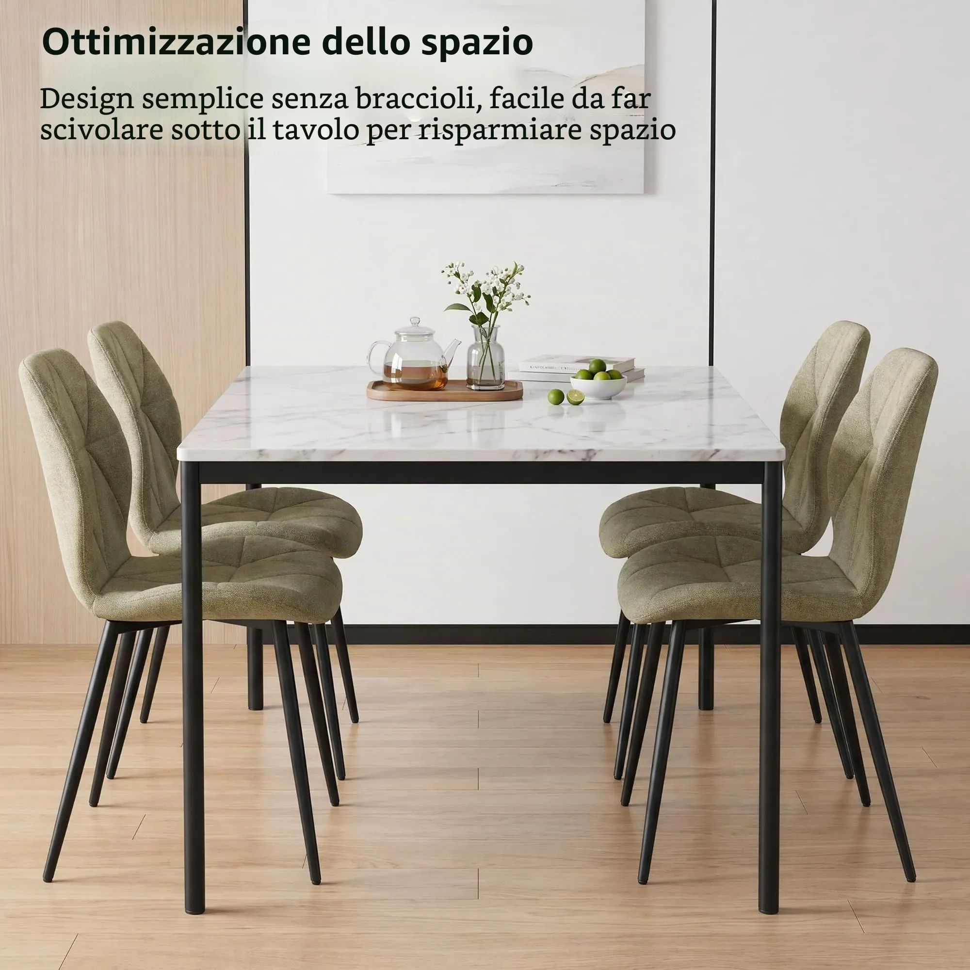 GrandCA HOME Set di 4 Sedie da Pranzo Imbottite in Tessuto a Rombi con Gambe in Metallo, Fagiolo Verde-R - immagine 7