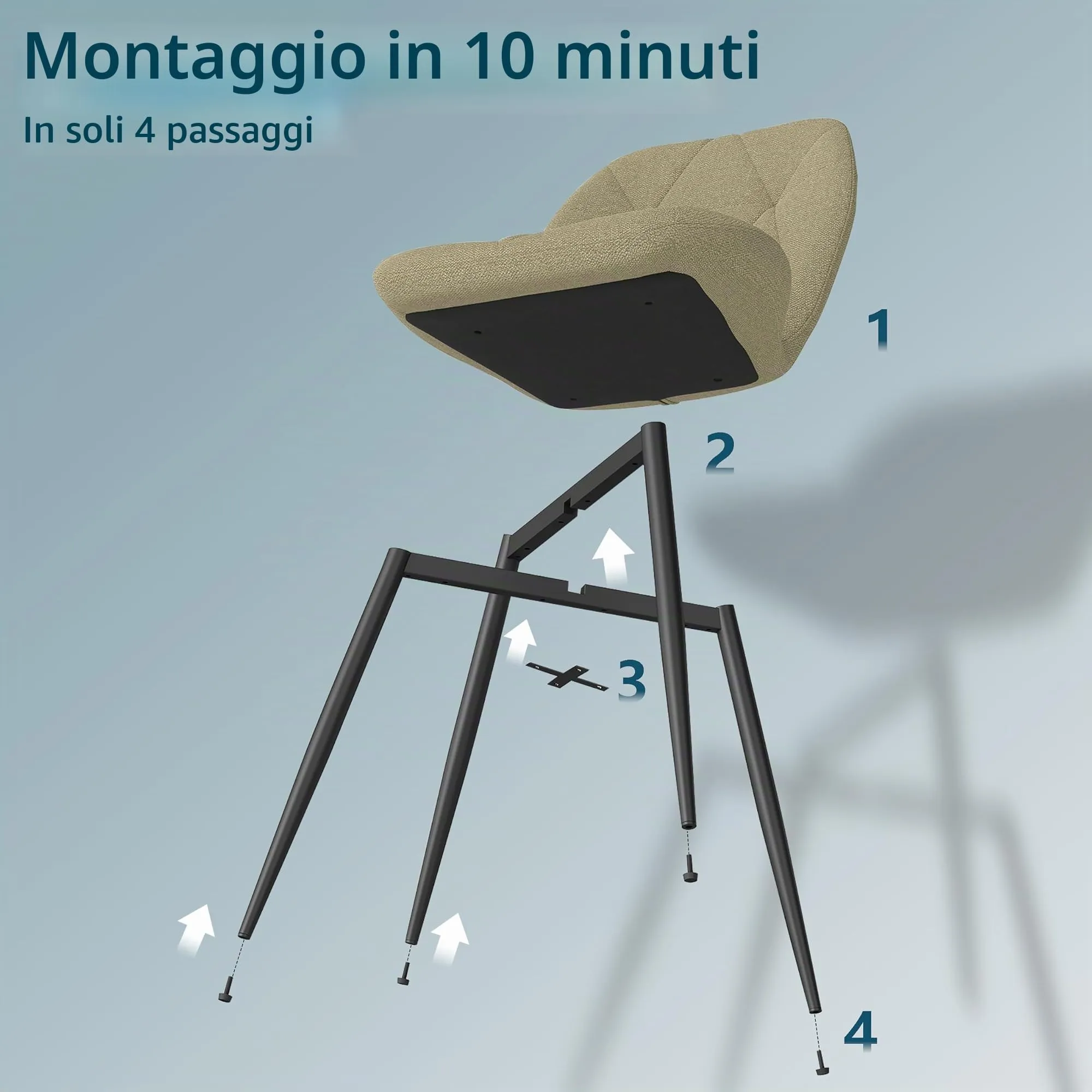 GrandCA HOME Set di 4 Sedie da Pranzo Imbottite in Tessuto a Rombi con Gambe in Metallo, Fagiolo Verde-R - immagine 9