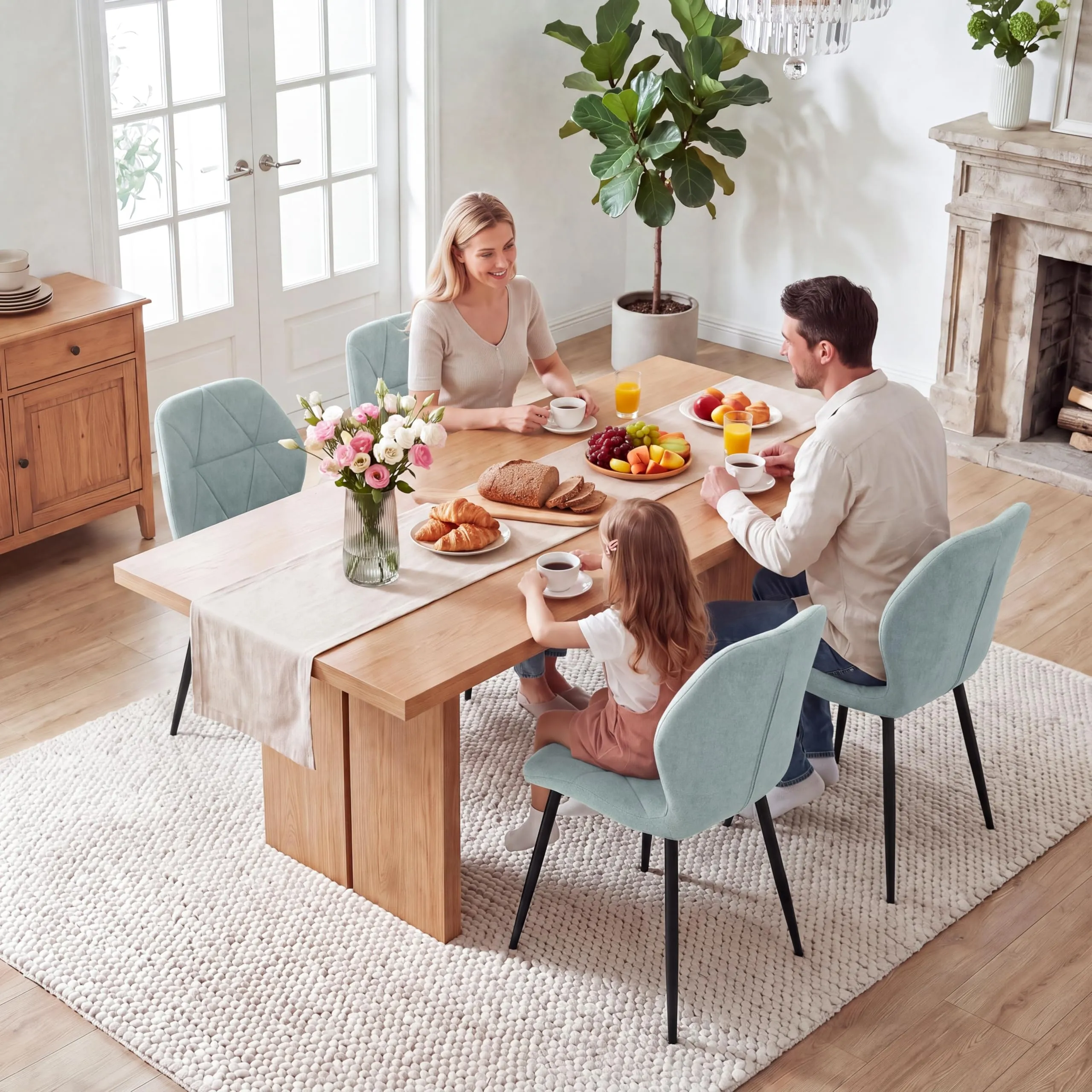 GrandCA HOME Set di 8 Sedie da Pranzo Imbottite in Tessuto a Rombi, Gambe in Metallo, Menta verde-R - immagine 2