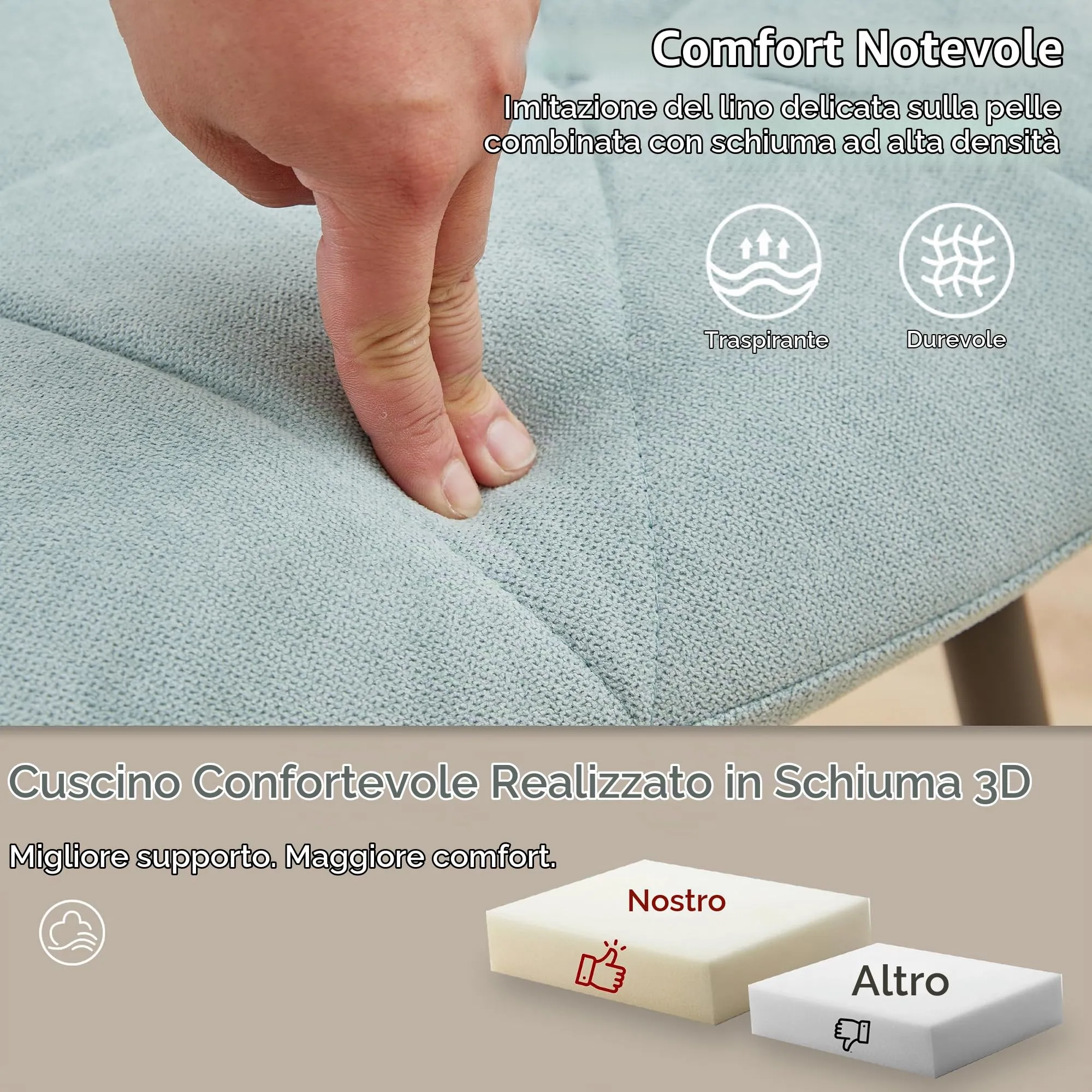 GrandCA HOME Set di 8 Sedie da Pranzo Imbottite in Tessuto a Rombi, Gambe in Metallo, Menta verde-R - immagine 9