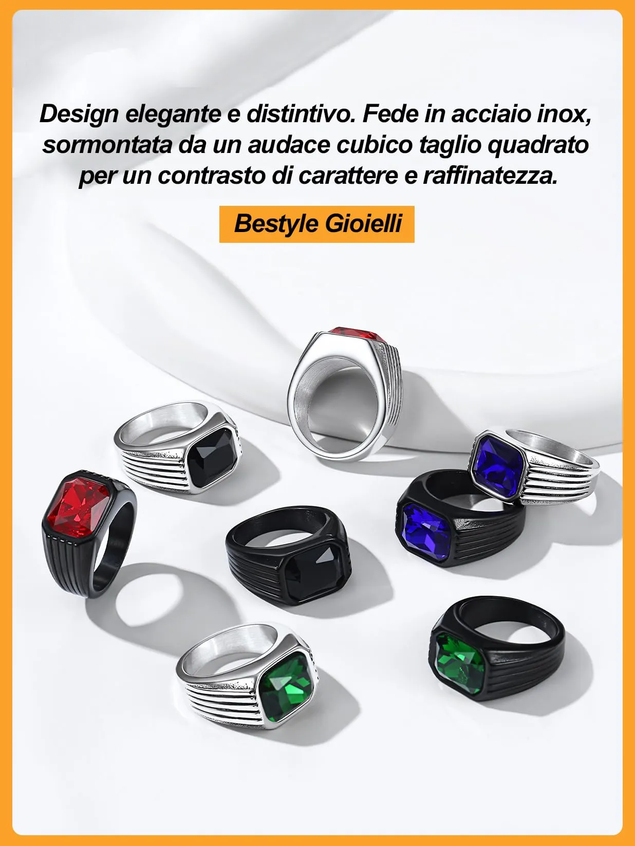 Bestyle Anello in Acciaio Inossidabile per Uomo, Onice Nero, Misura 30 (69.7mm) - immagine 5