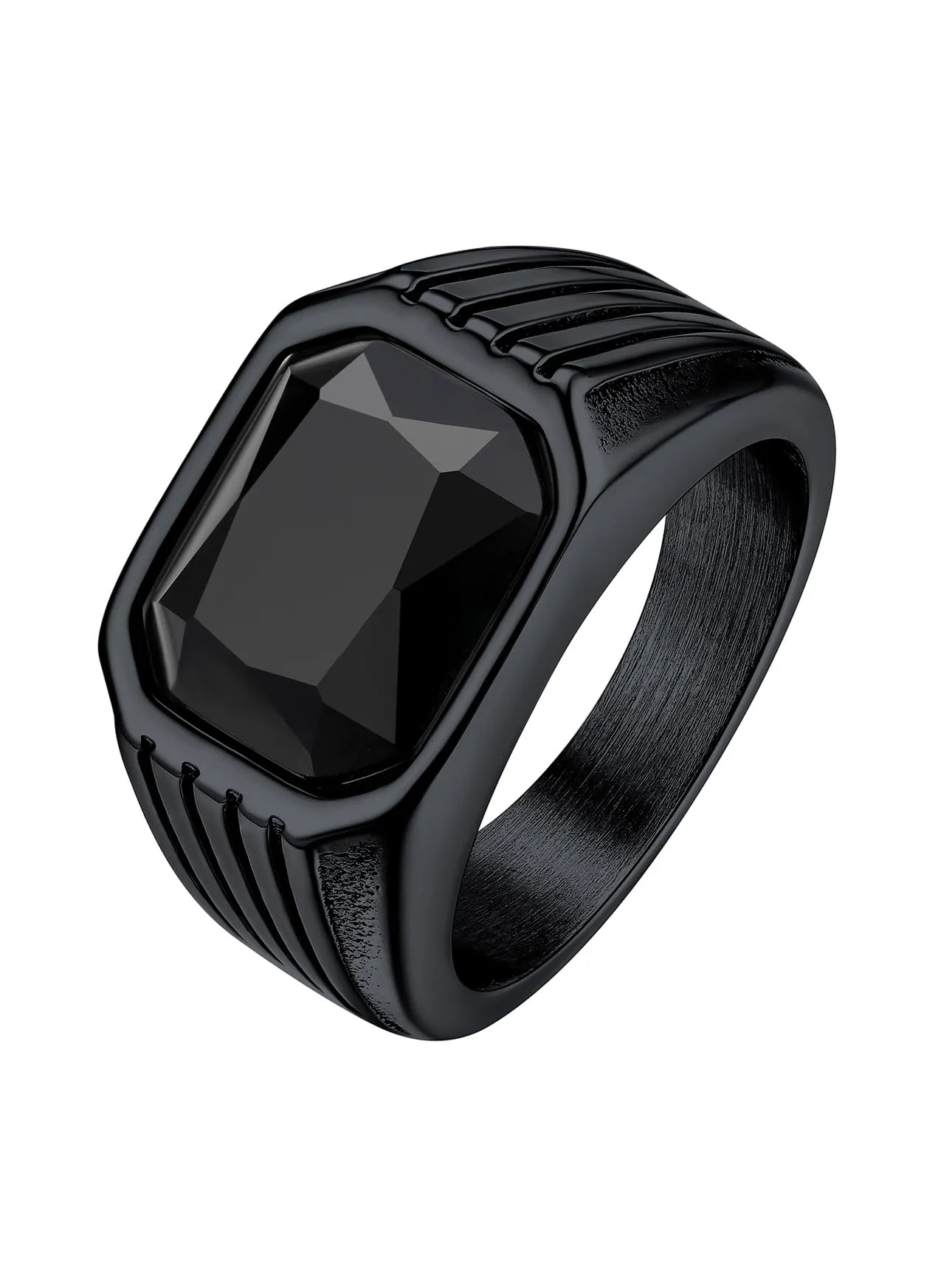 Bestyle Anello in Acciaio Inossidabile Uomo Nero con Pietra Onice Nero, Misura IT 19.75 (Circonferenza 59.5mm) - immagine 1