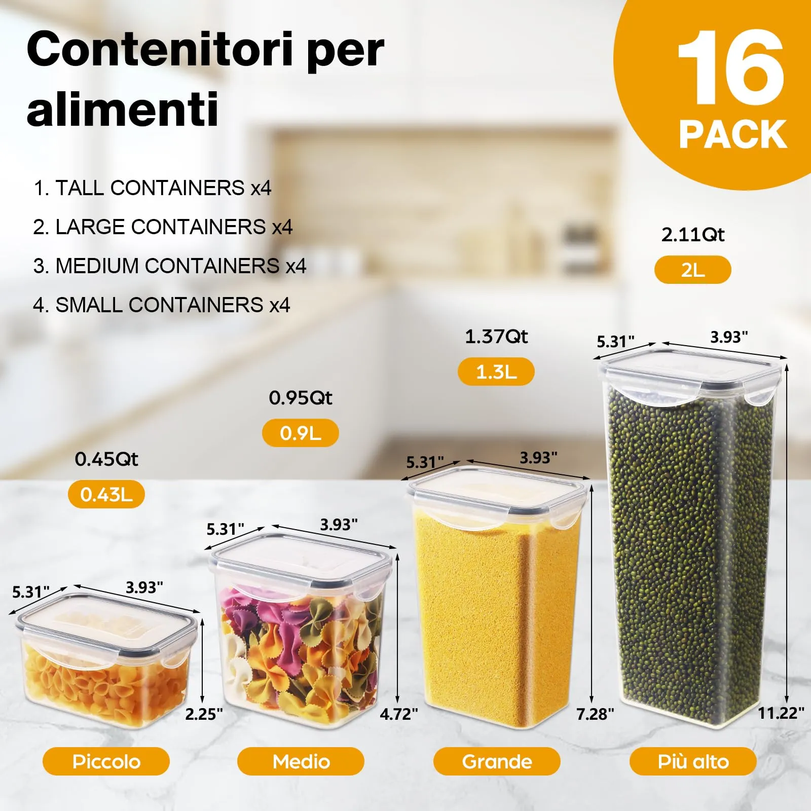 YASHE Contenitori Ermetici per Alimenti in Plastica Senza BPA, 16 Pezzi - immagine 5
