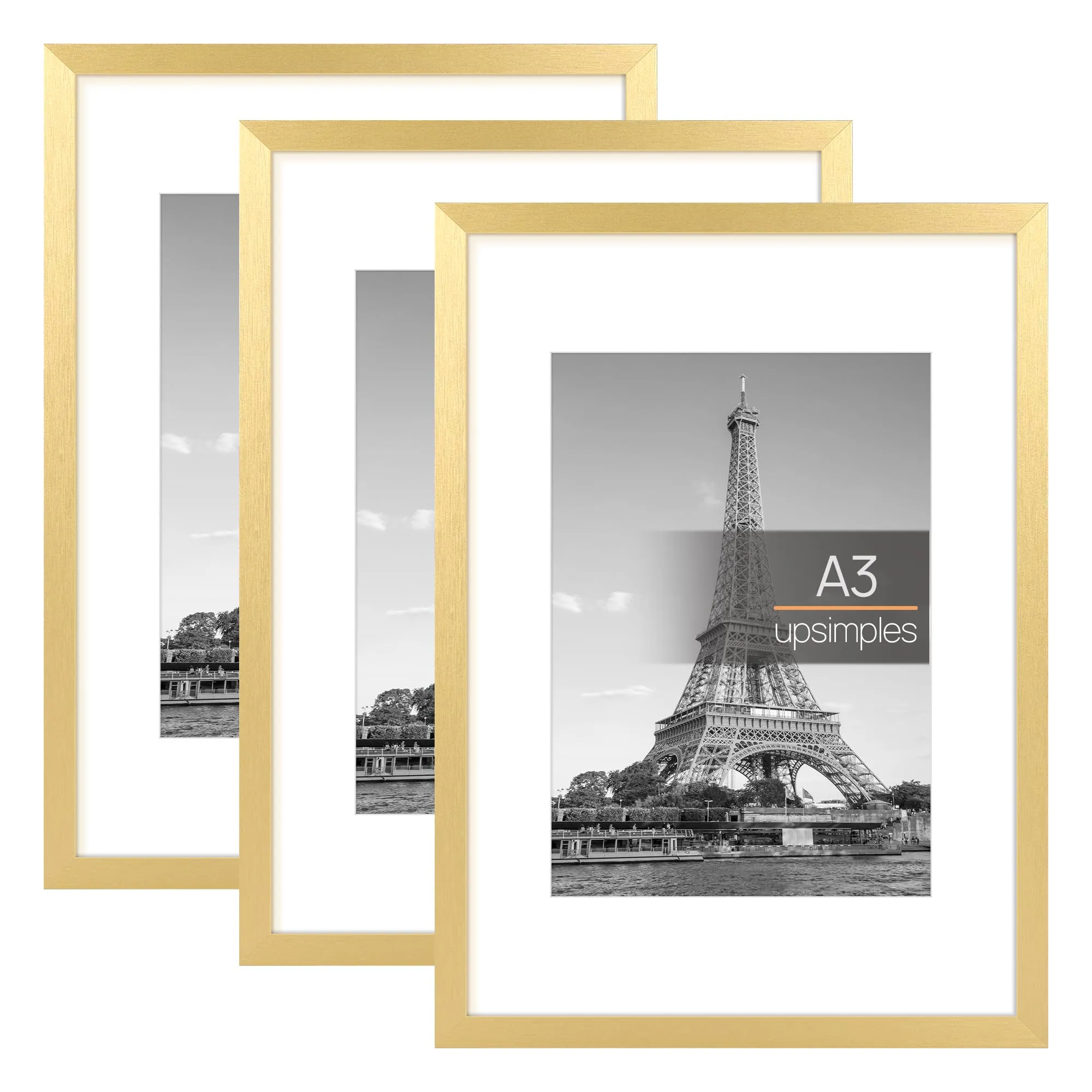 upsimples Cornici portafoto, Set da 3, A3 29,7 x 42 cm, Oro - immagine 1