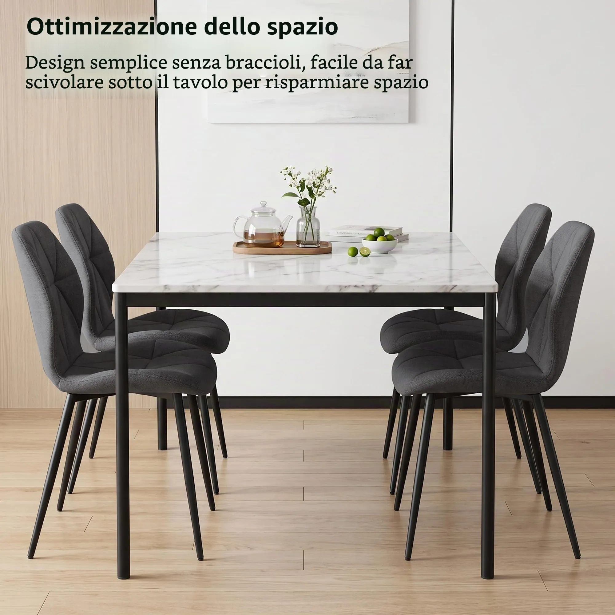 GrandCA HOME Set di 4 Sedie da Pranzo Imbottite in Tessuto a Rombi con Gambe in Metallo, Grigio Scuro-R - immagine 8
