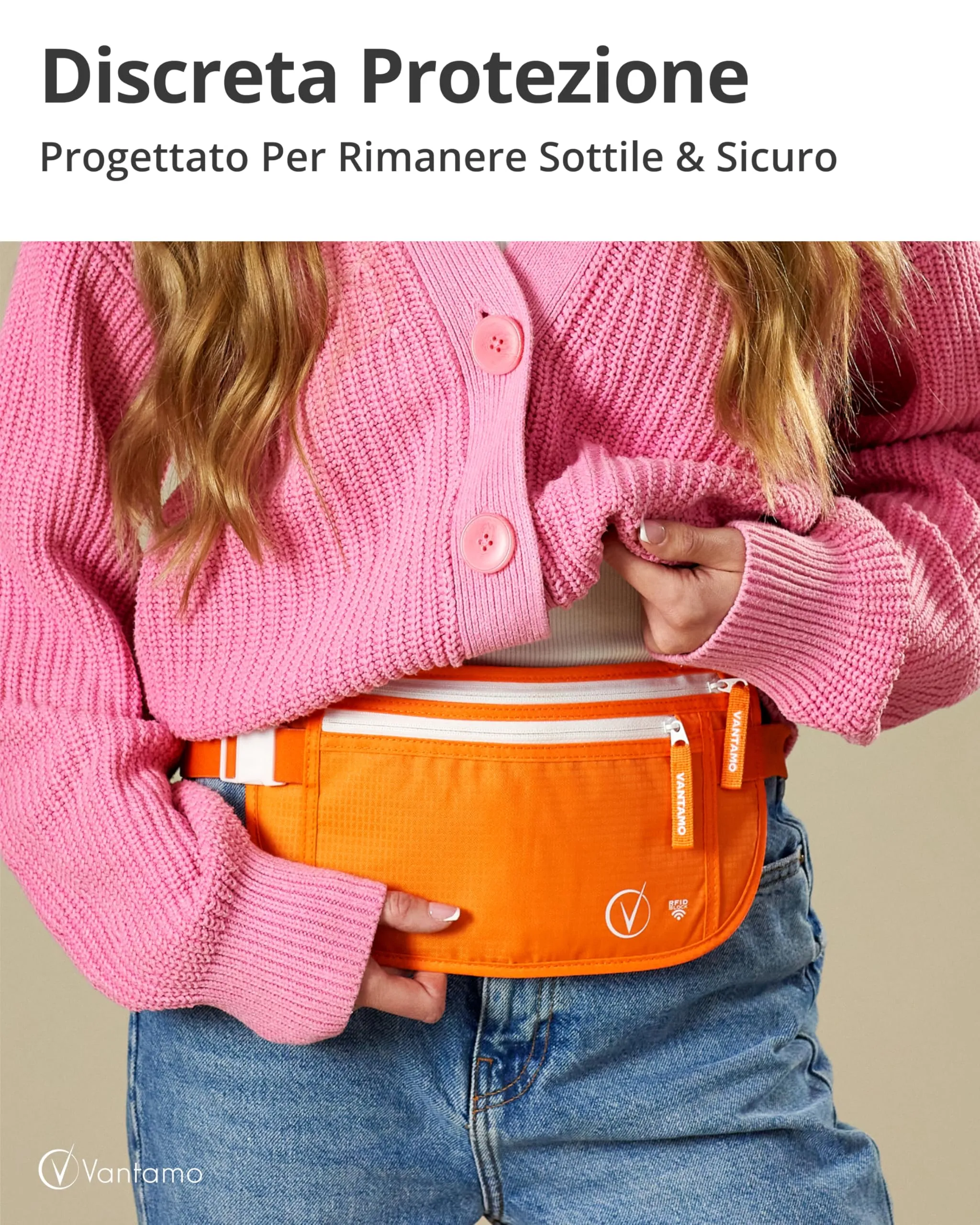 Vantamo Cintura Portasoldi da Viaggio con Protezione RFID per Passaporto e Telefono - immagine 2