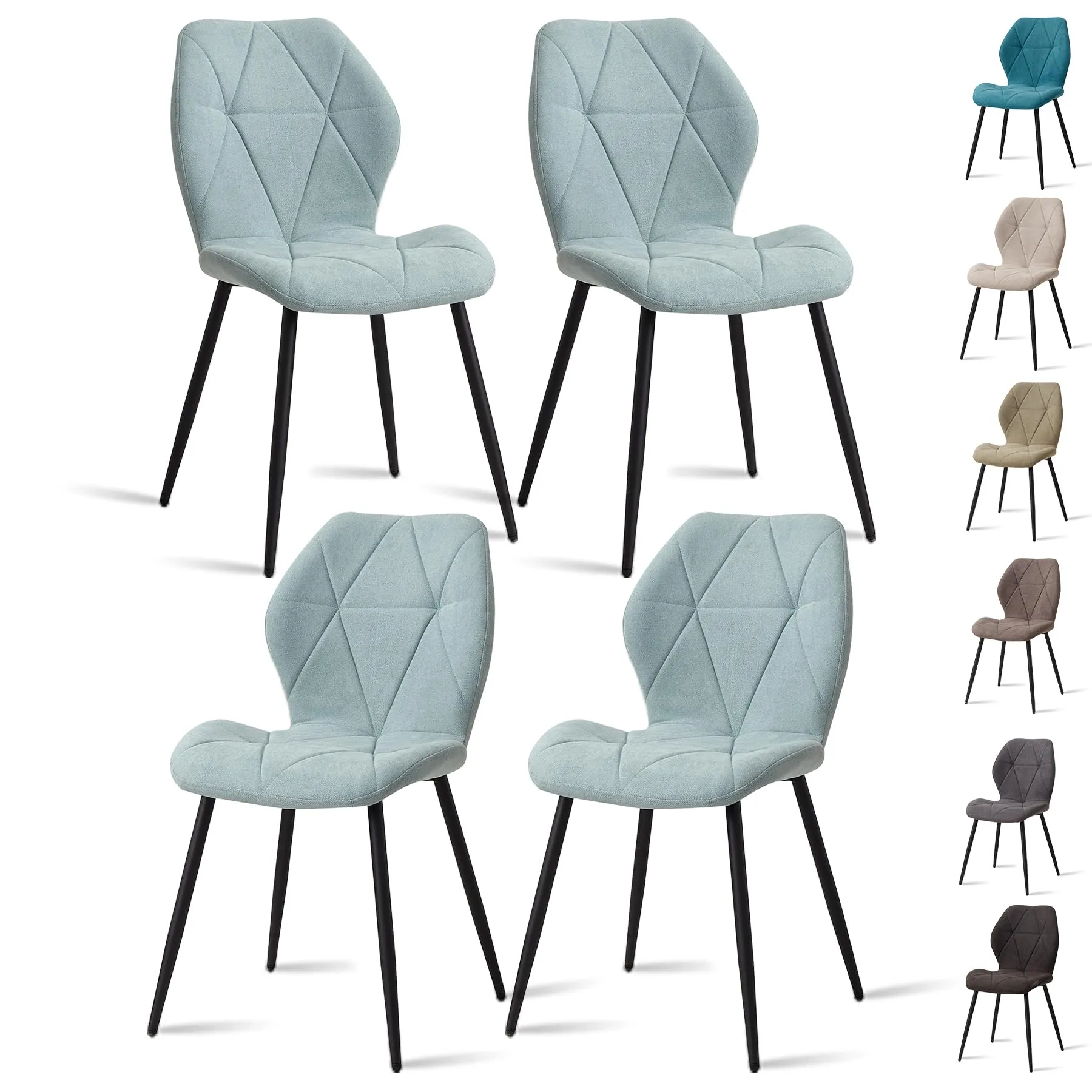 GrandCA HOME Set di 4 Sedie da Pranzo Imbottite in Tessuto a Rombi, Gambe in Metallo, Menta Verde-R - immagine 1