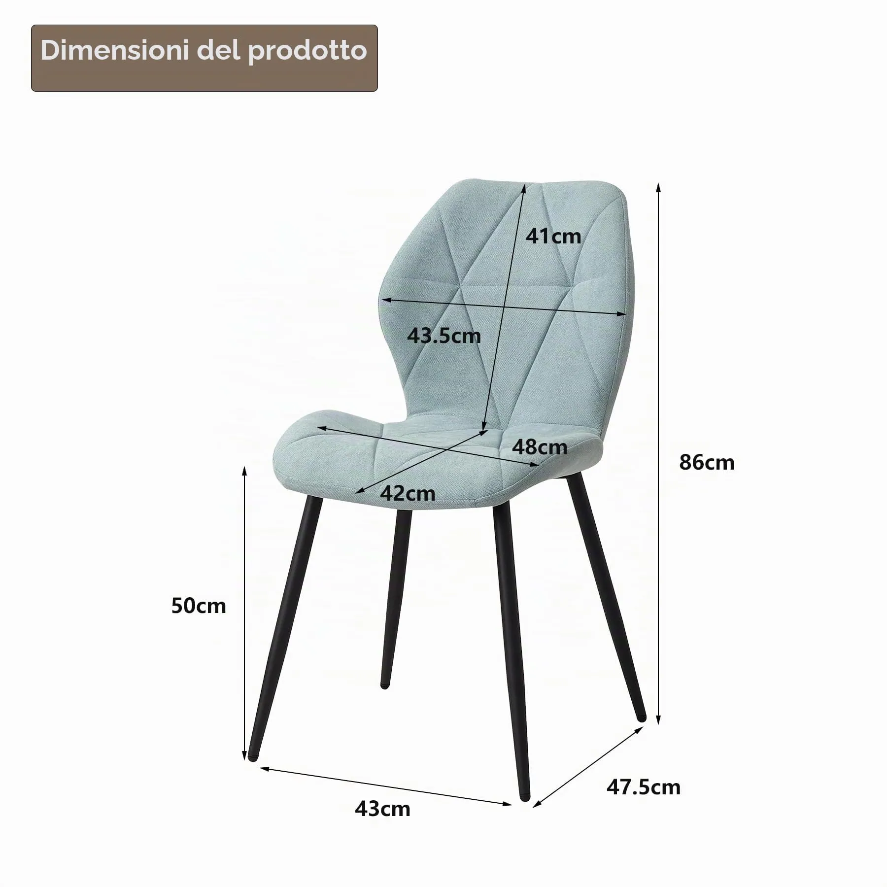 GrandCA HOME Set di 4 Sedie da Pranzo Imbottite in Tessuto a Rombi, Gambe in Metallo, Menta Verde-R - immagine 6