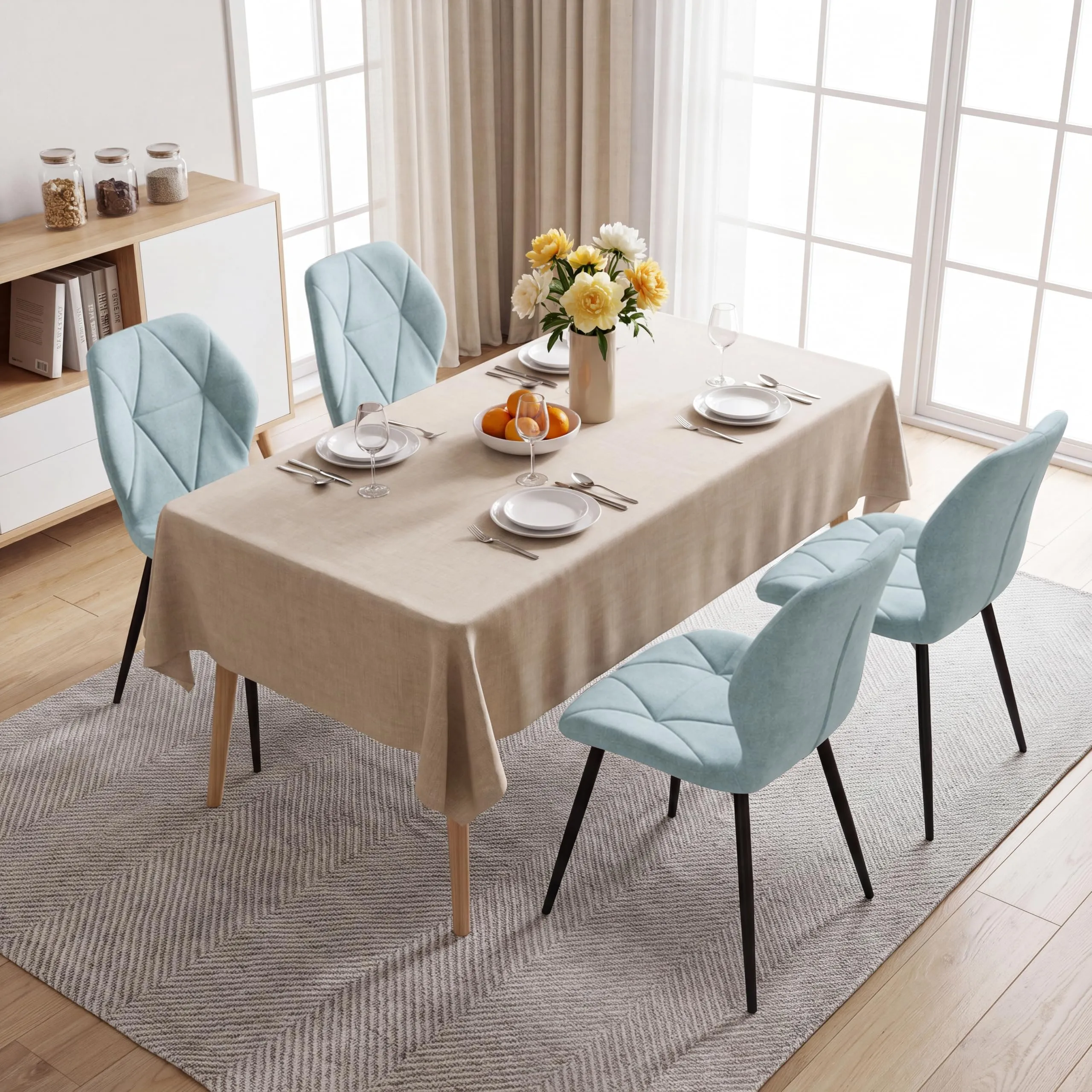 GrandCA HOME Set di 4 Sedie da Pranzo Imbottite in Tessuto a Rombi, Gambe in Metallo, Menta Verde-R - immagine 7