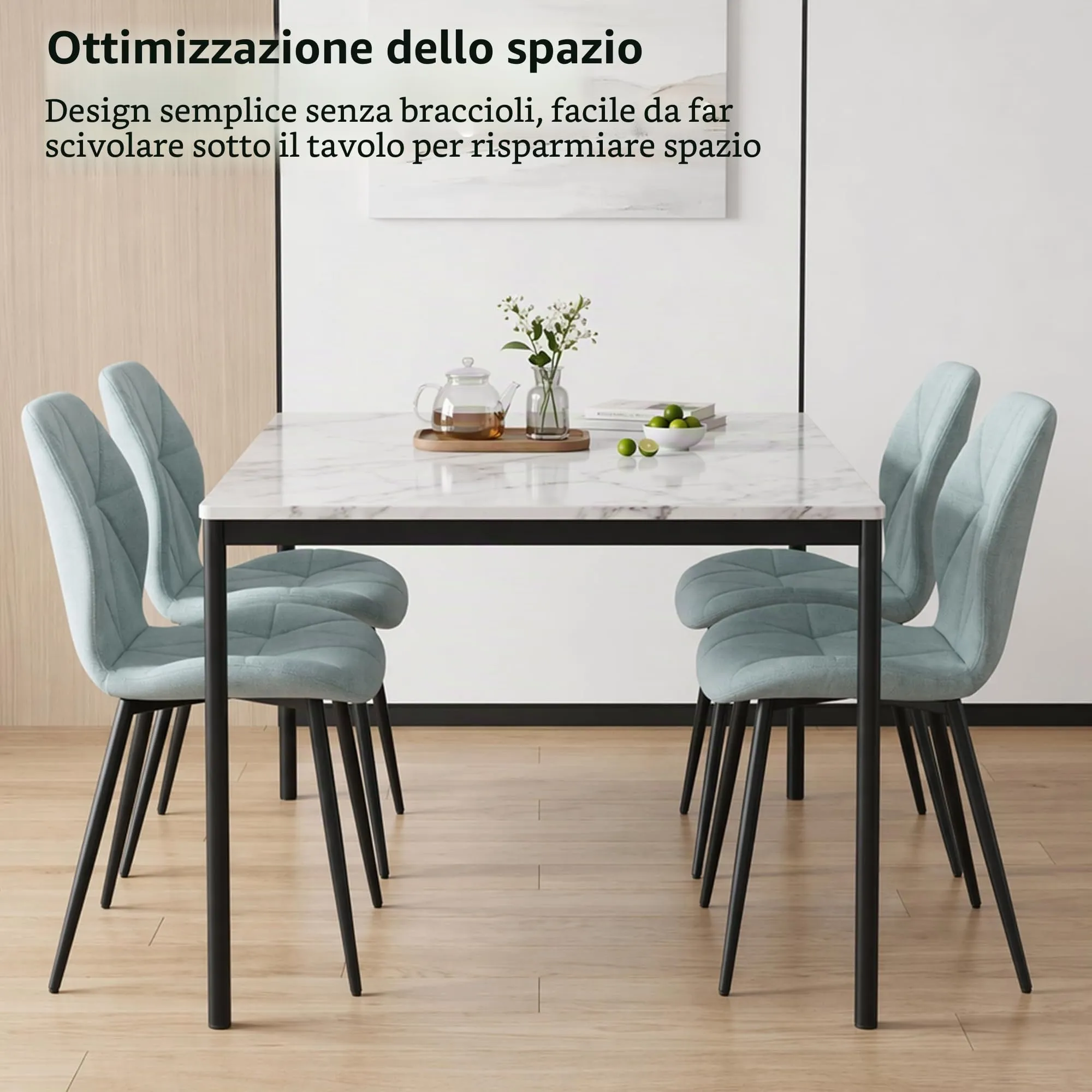 GrandCA HOME Set di 4 Sedie da Pranzo Imbottite in Tessuto a Rombi, Gambe in Metallo, Menta Verde-R - immagine 9