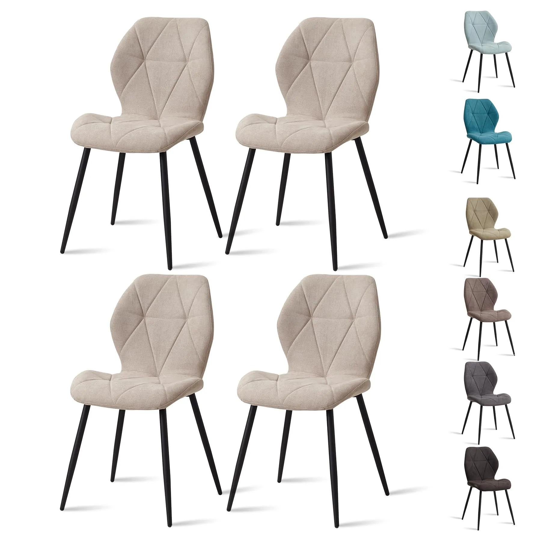 GrandCA HOME Set di 4 Sedie da Pranzo Imbottite, Sedie da Cucina Nordiche con Gambe in Metallo, Beige-R - immagine 1