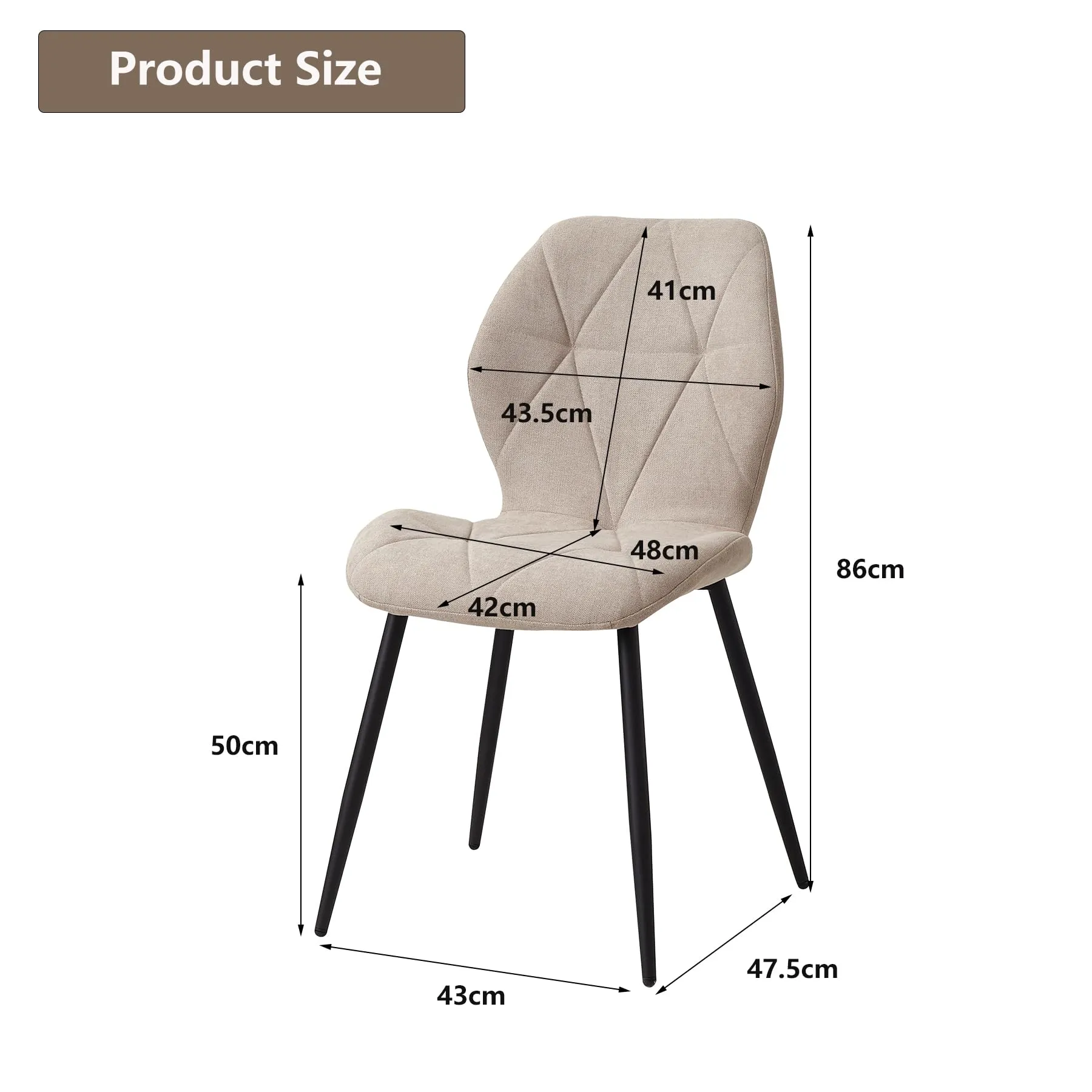 GrandCA HOME Set di 4 Sedie da Pranzo Imbottite, Sedie da Cucina Nordiche con Gambe in Metallo, Beige-R - immagine 3