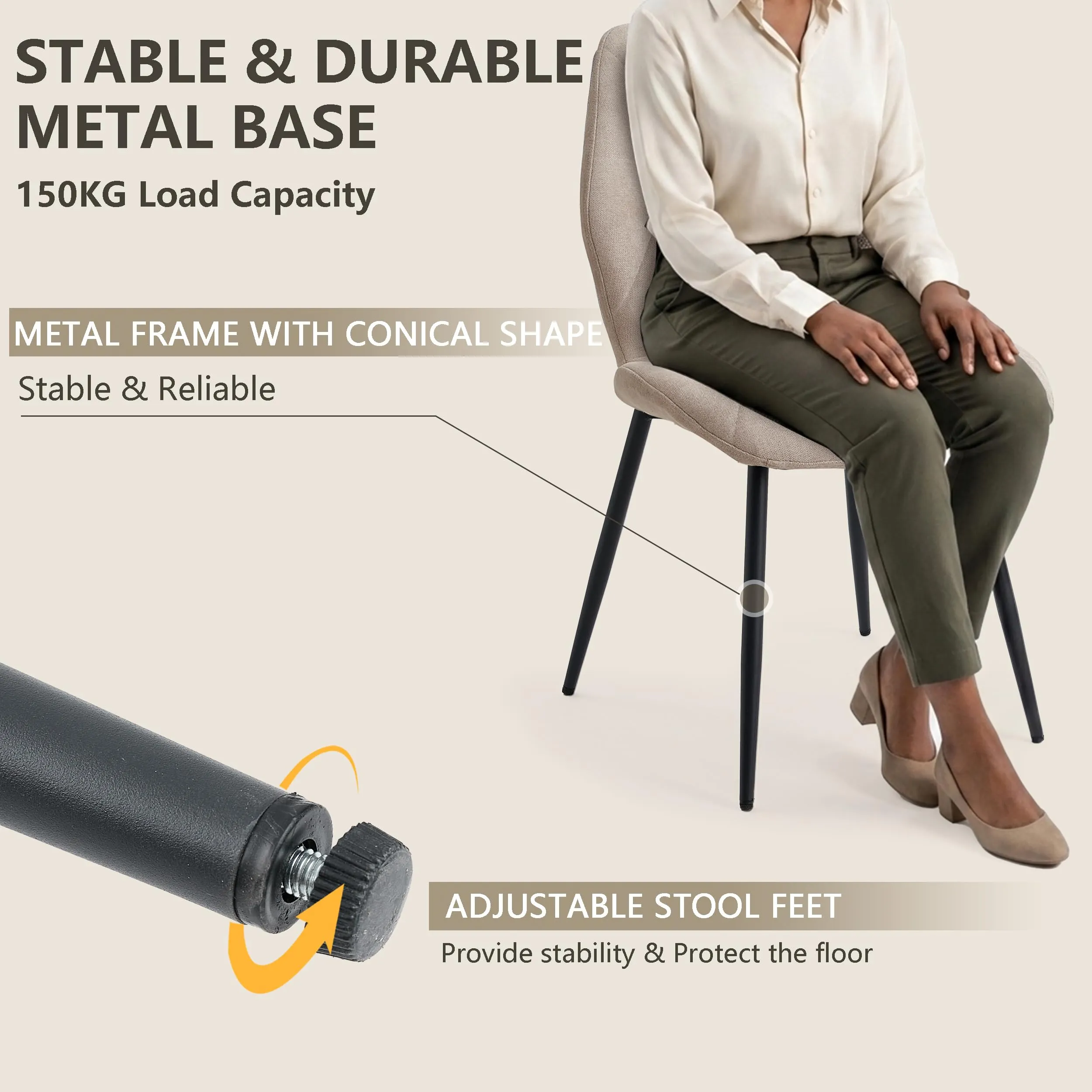 GrandCA HOME Set di 4 Sedie da Pranzo Imbottite, Sedie da Cucina Nordiche con Gambe in Metallo, Beige-R - immagine 7