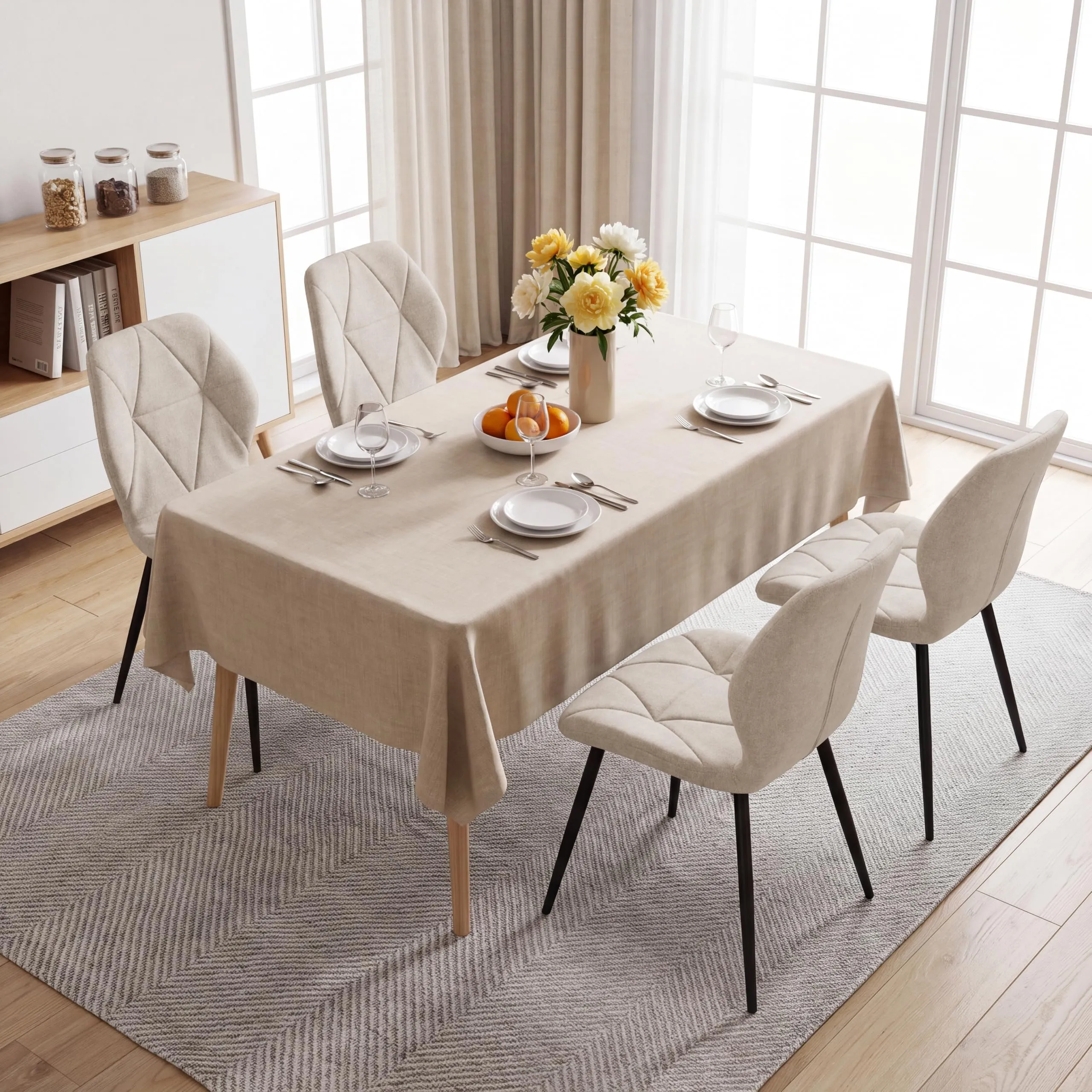 GrandCA HOME Set di 4 Sedie da Pranzo Imbottite, Sedie da Cucina Nordiche con Gambe in Metallo, Beige-R - immagine 9