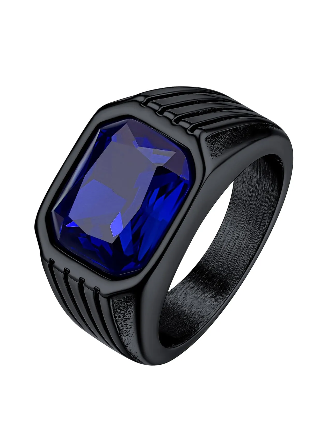 Bestyle Anello in Acciaio Inossidabile Uomo Nero con Pietra Zaffiro, Misura 22.25 (62.1mm) - immagine 1