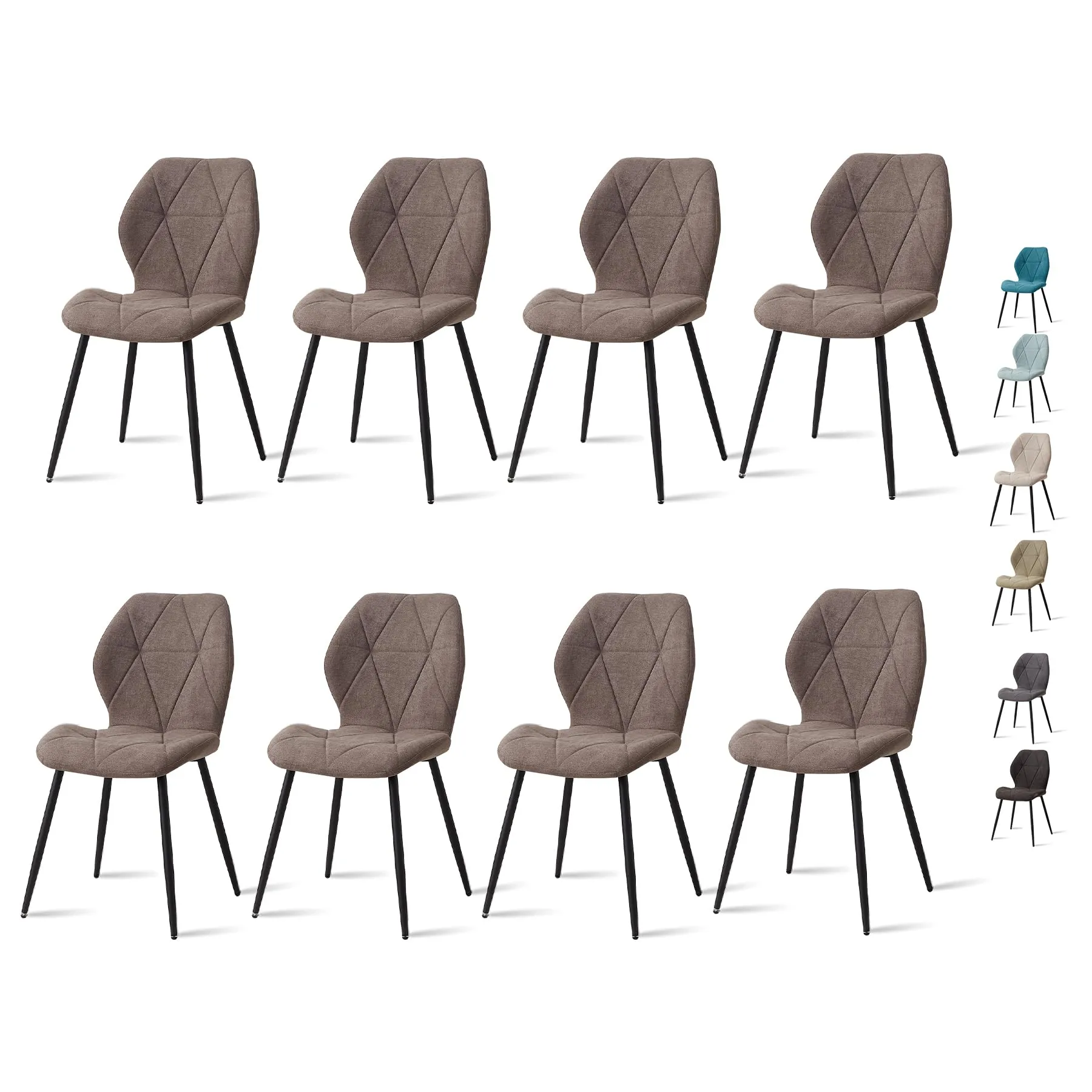 GrandCA HOME Set di 8 Sedie da Pranzo Imbottite in Tessuto a Rombi con Gambe in Metallo, Marrone-R - immagine 1