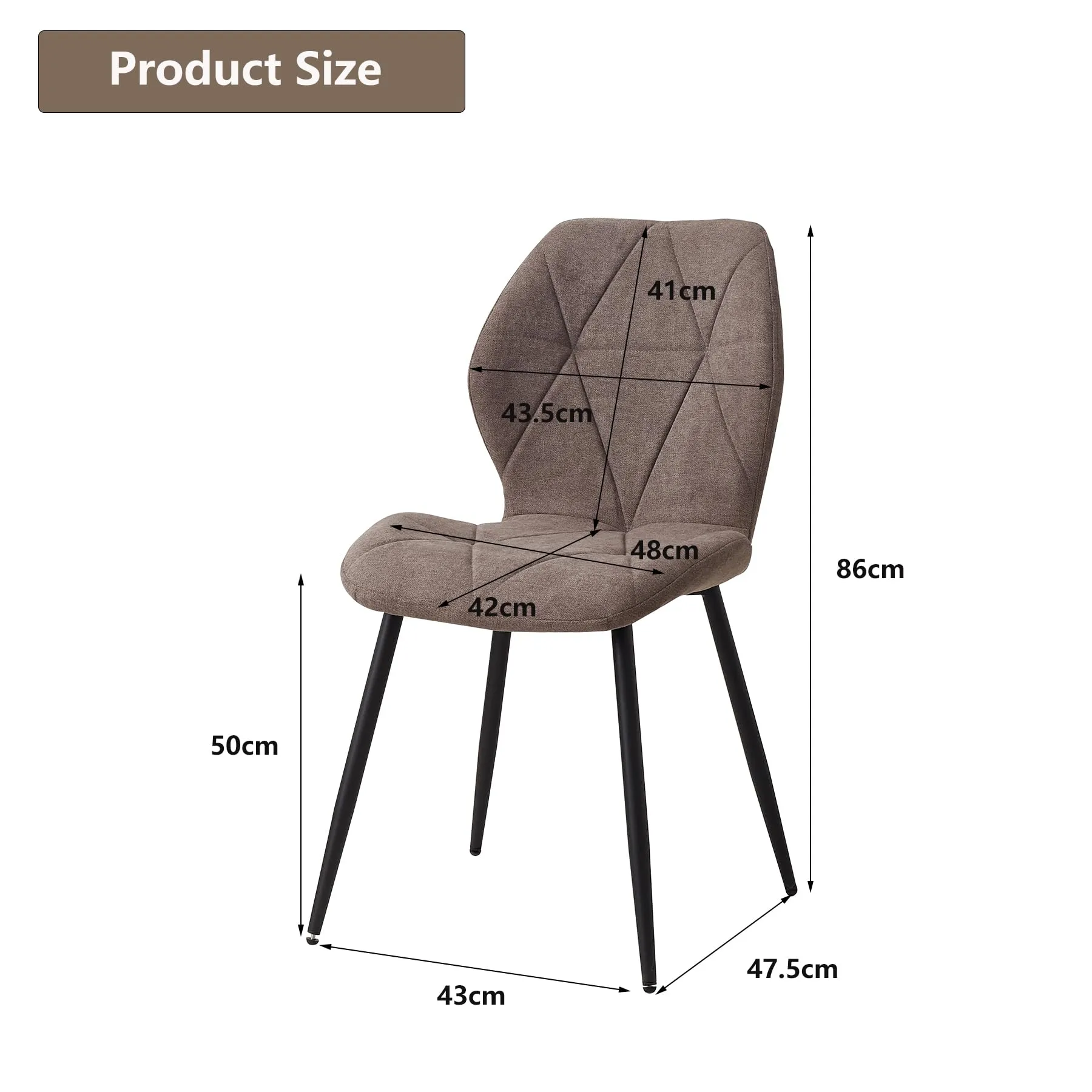GrandCA HOME Set di 8 Sedie da Pranzo Imbottite in Tessuto a Rombi con Gambe in Metallo, Marrone-R - immagine 3