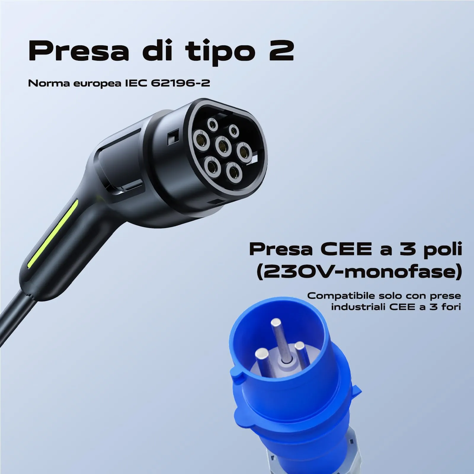 VDLPOWEREU Cavo di Ricarica Auto Elettrica Tipo 2, 7.36 kW, 6-32A, 5m Monofase CEE 3 pin, IEC 62196-2, Modello EC20 - immagine 6