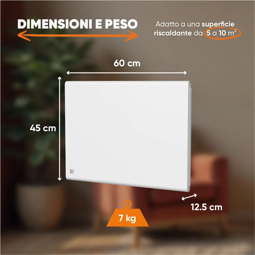 Bestherm Freya Radiatore Elettrico a Inerzia Secca Ceramica e Pellicola 1000W Orizzontale Bianco - immagine 3