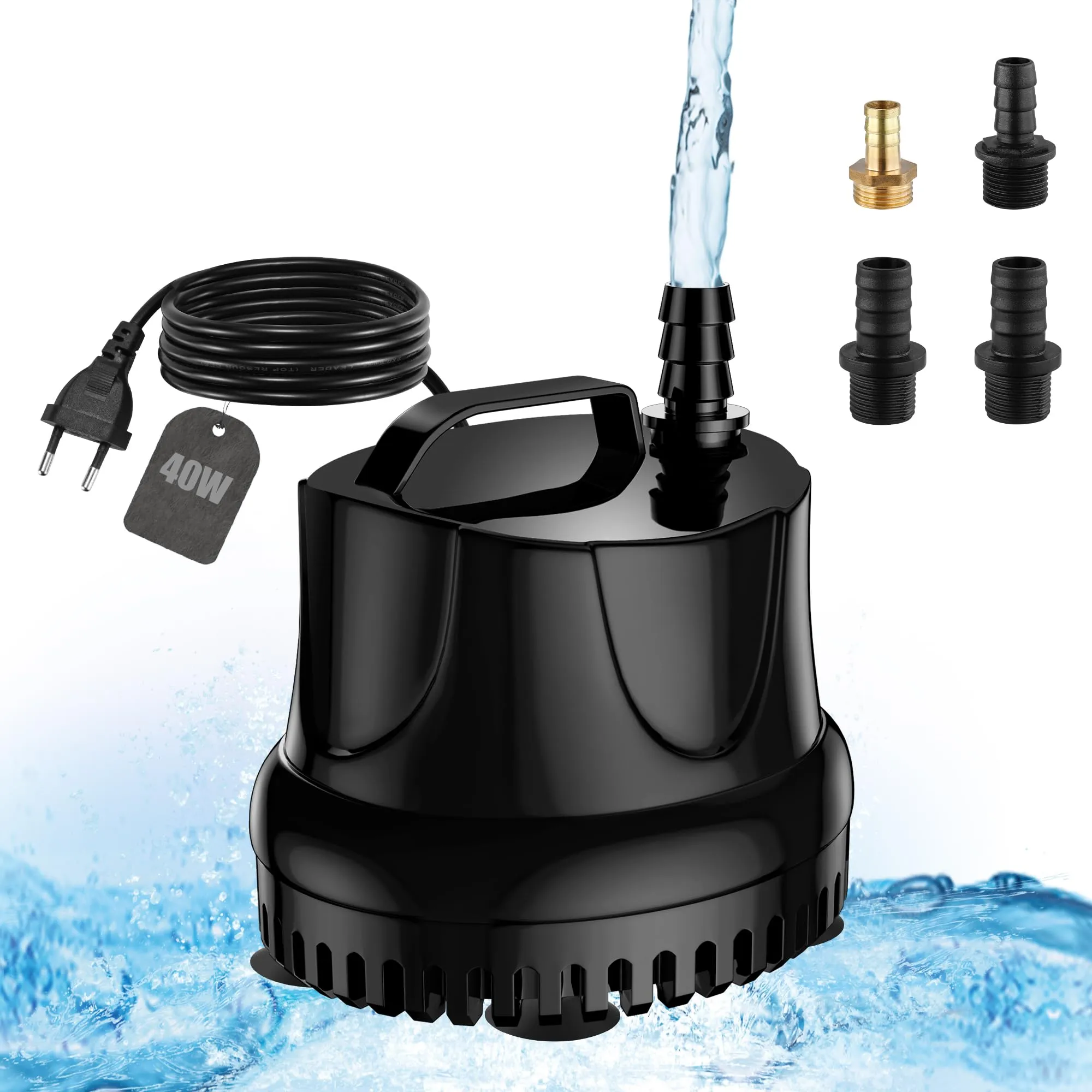 Lnicez Pompa ad Acqua Sommergibile 40W 3000L/H con 4 Ugelli e Cavo 1.8m per Acquario, Laghetto, Fontane e Idroponica - immagine 1