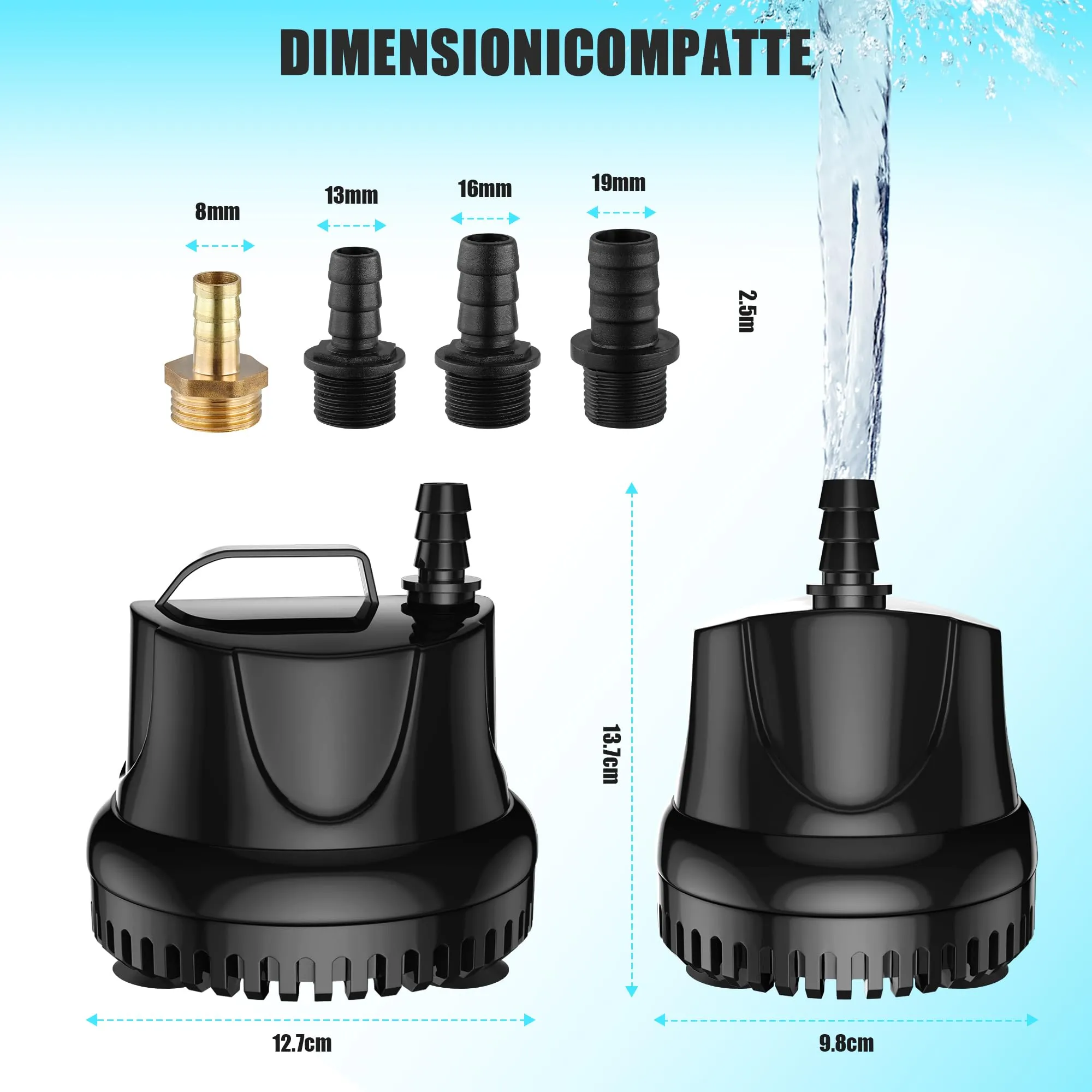 Lnicez Pompa ad Acqua Sommergibile 40W 3000L/H con 4 Ugelli e Cavo 1.8m per Acquario, Laghetto, Fontane e Idroponica - immagine 6