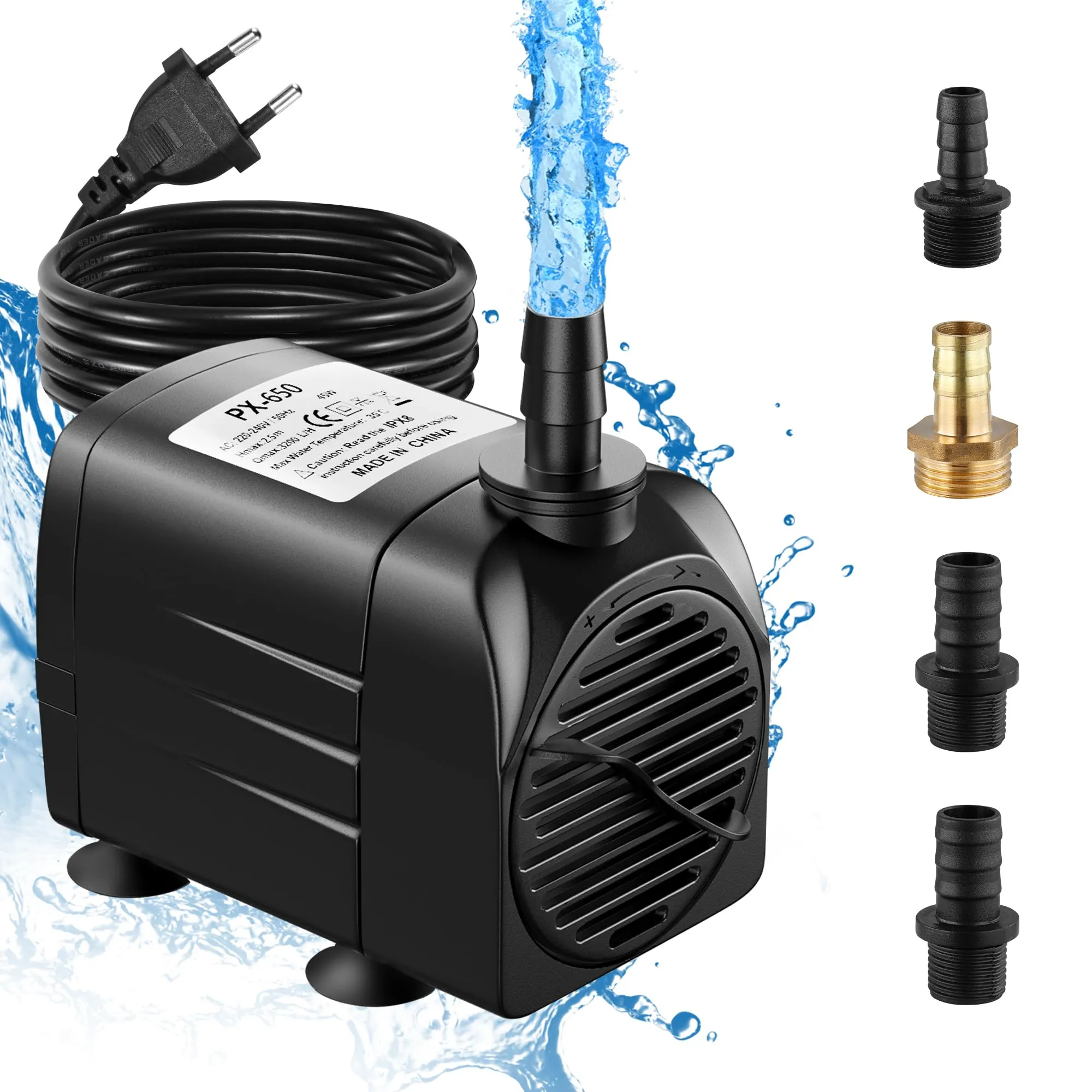 Lnicez Pompa ad Acqua Sommergibile 45W 3200L/H con 4 Ugelli e Cavo 1.8m per Acquario, Laghetto, Idroponica e Fontane - immagine 1