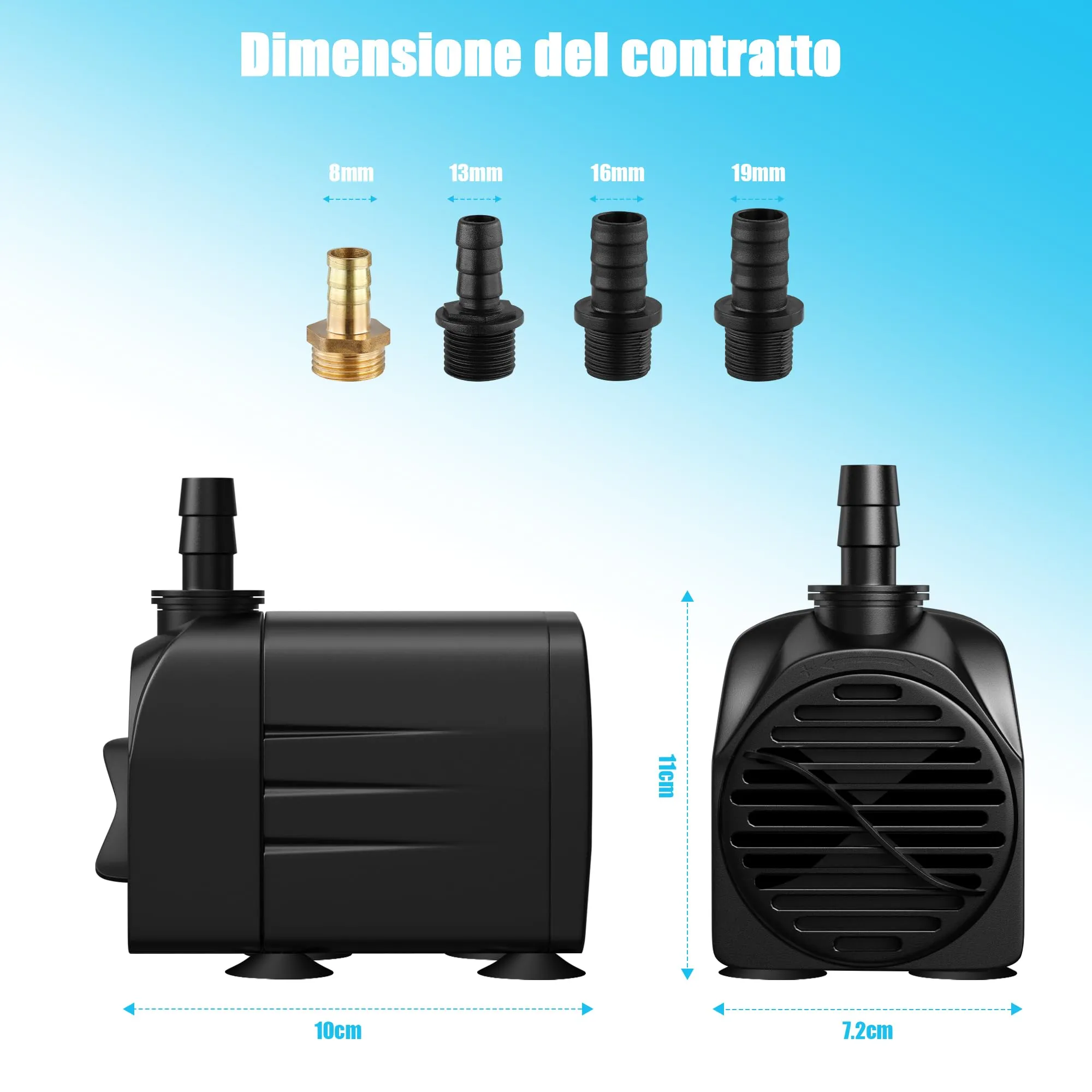 Lnicez Pompa ad Acqua Sommergibile 45W 3200L/H con 4 Ugelli e Cavo 1.8m per Acquario, Laghetto, Idroponica e Fontane - immagine 6