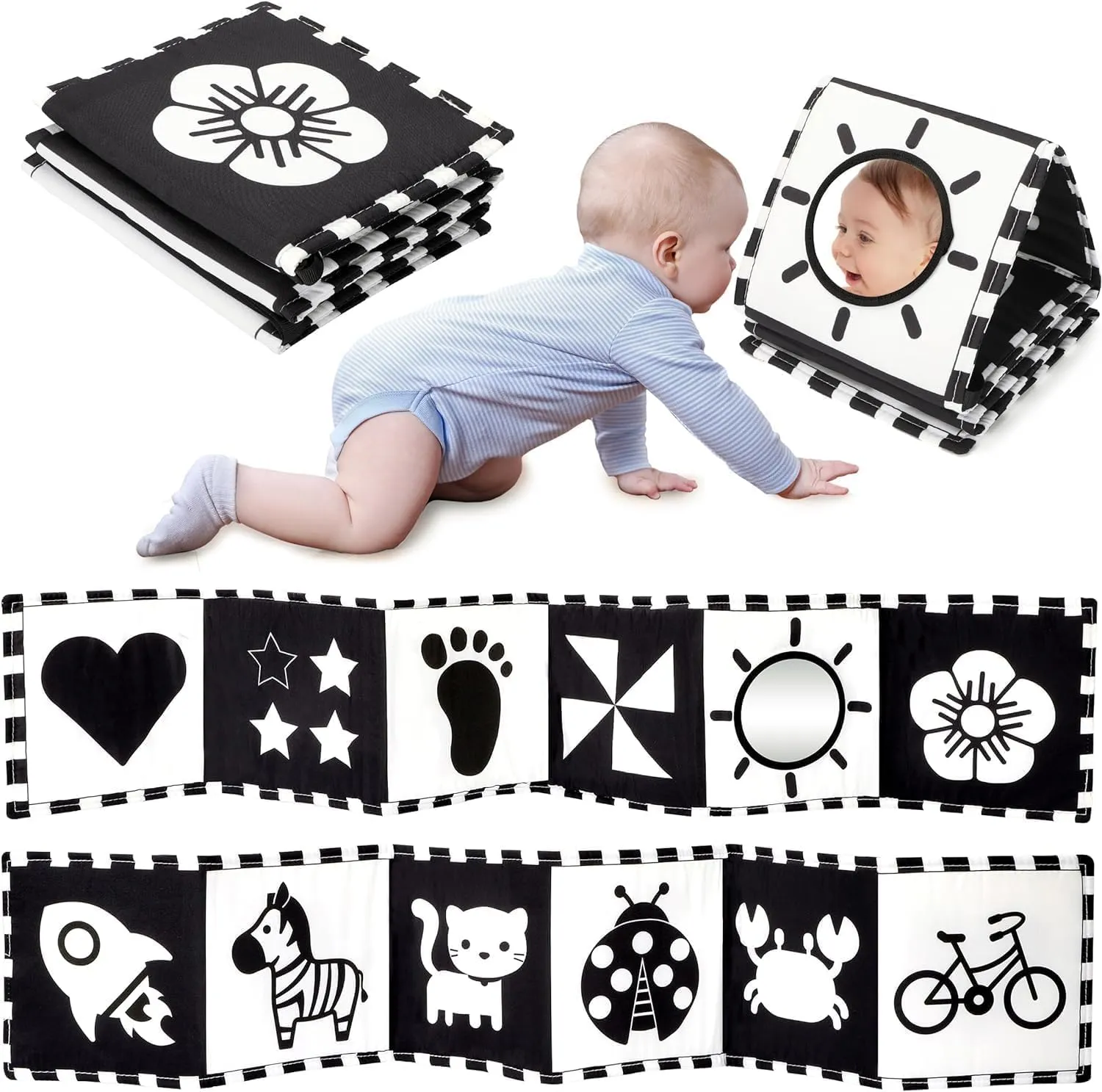 URMYWO Libro Sensoriale Neonati per Tummy Time, Bianco e Nero - immagine 1
