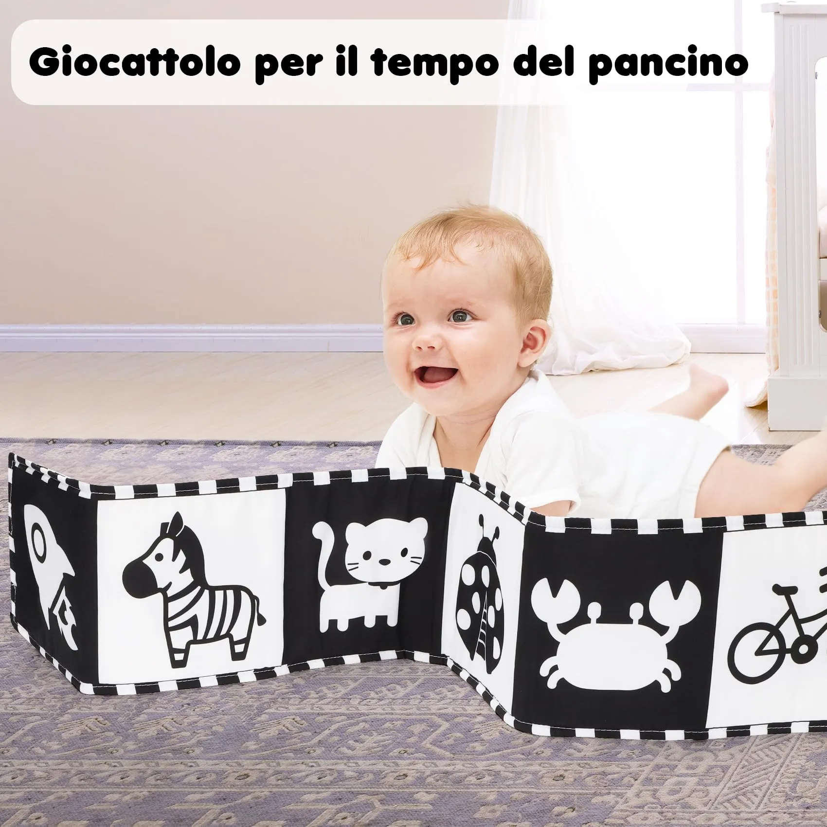 URMYWO Libro Sensoriale Neonati per Tummy Time, Bianco e Nero - immagine 4