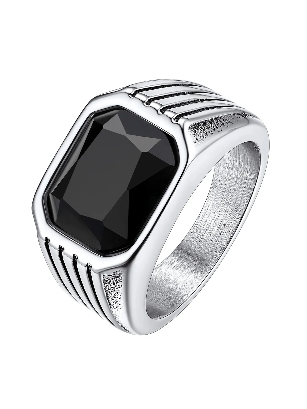 Bestyle Anello in Acciaio Inossidabile con Onice Nero, Argento, Misura 22.25 (62.1mm) - immagine 1