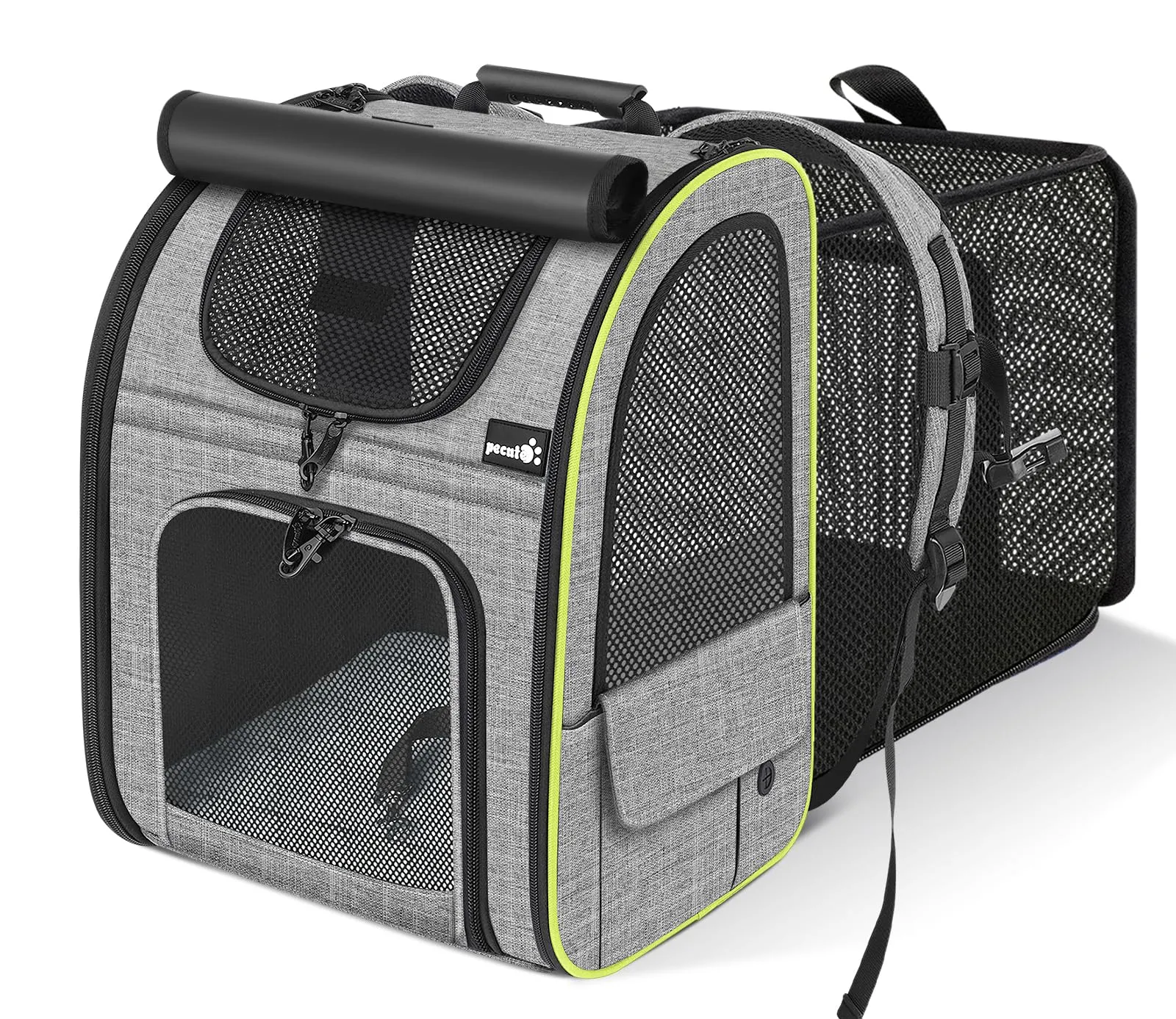 Pecute Zaino per Gatto Pieghevole con Finestra a Rete e Tenda Superiore, Panno Oxford Impermeabile, Grigio, L - immagine 1