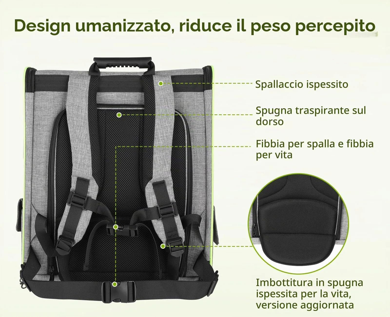 Pecute Zaino per Gatto Pieghevole con Finestra a Rete e Tenda Superiore, Panno Oxford Impermeabile, Grigio, L - immagine 5