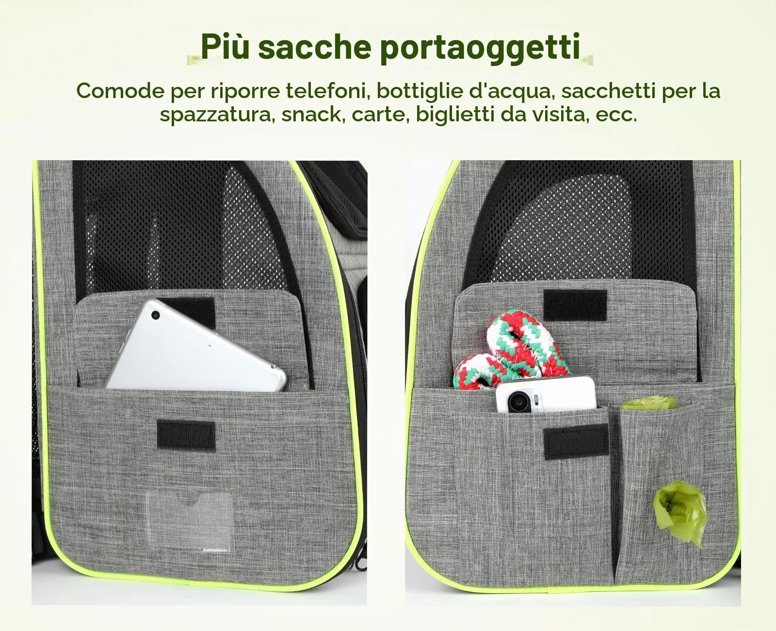 Pecute Zaino per Gatto Pieghevole con Finestra a Rete e Tenda Superiore, Panno Oxford Impermeabile, Grigio, L - immagine 8