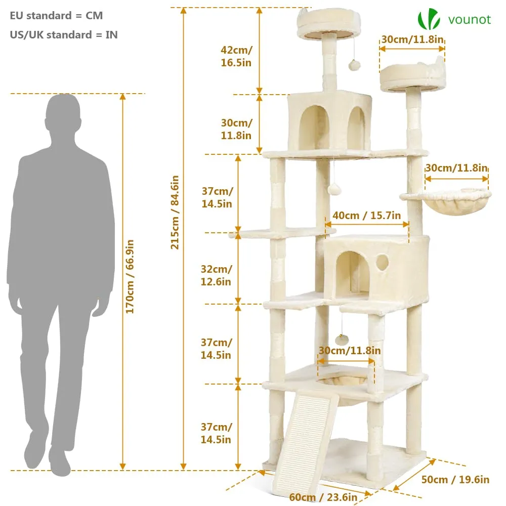 VOUNOT Castello per Gatti XXL con Tiragraffi, 215cm, Beige - immagine 3