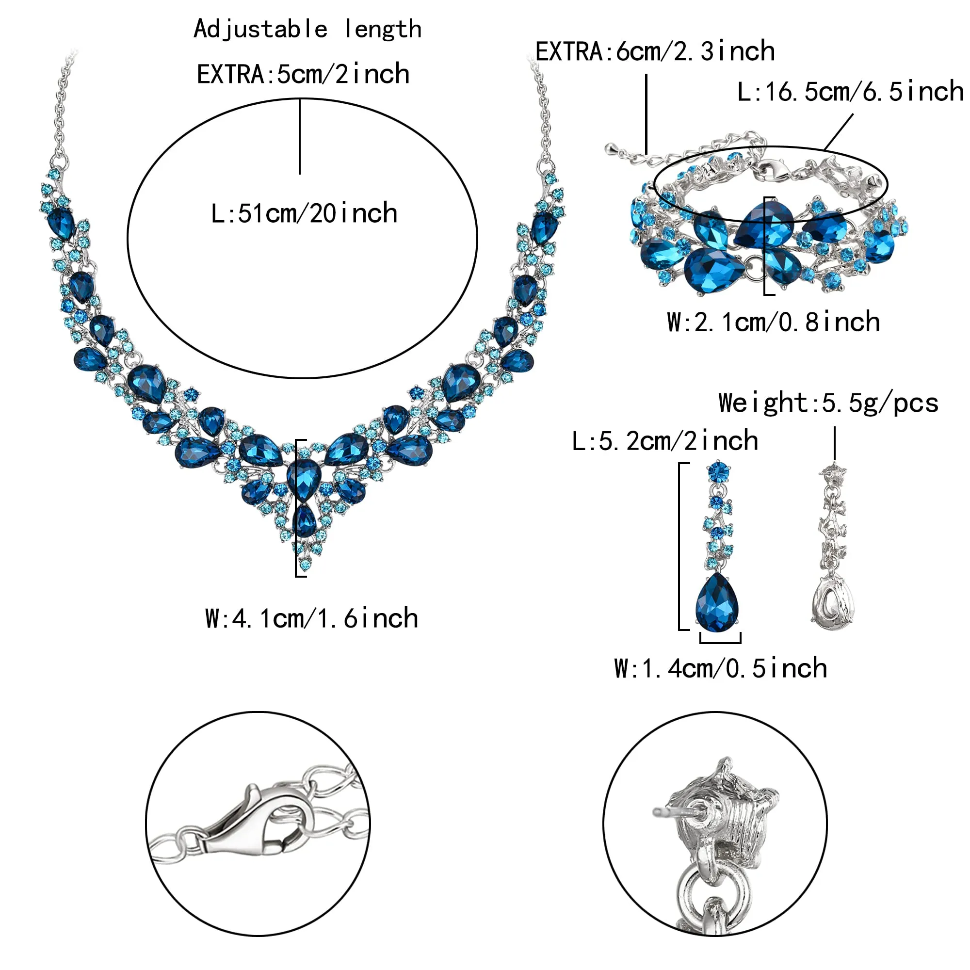 EVER FAITH Set di Gioielli da Matrimonio con Cristalli a Goccia, Collana e Orecchini, Tono Argento - immagine 4