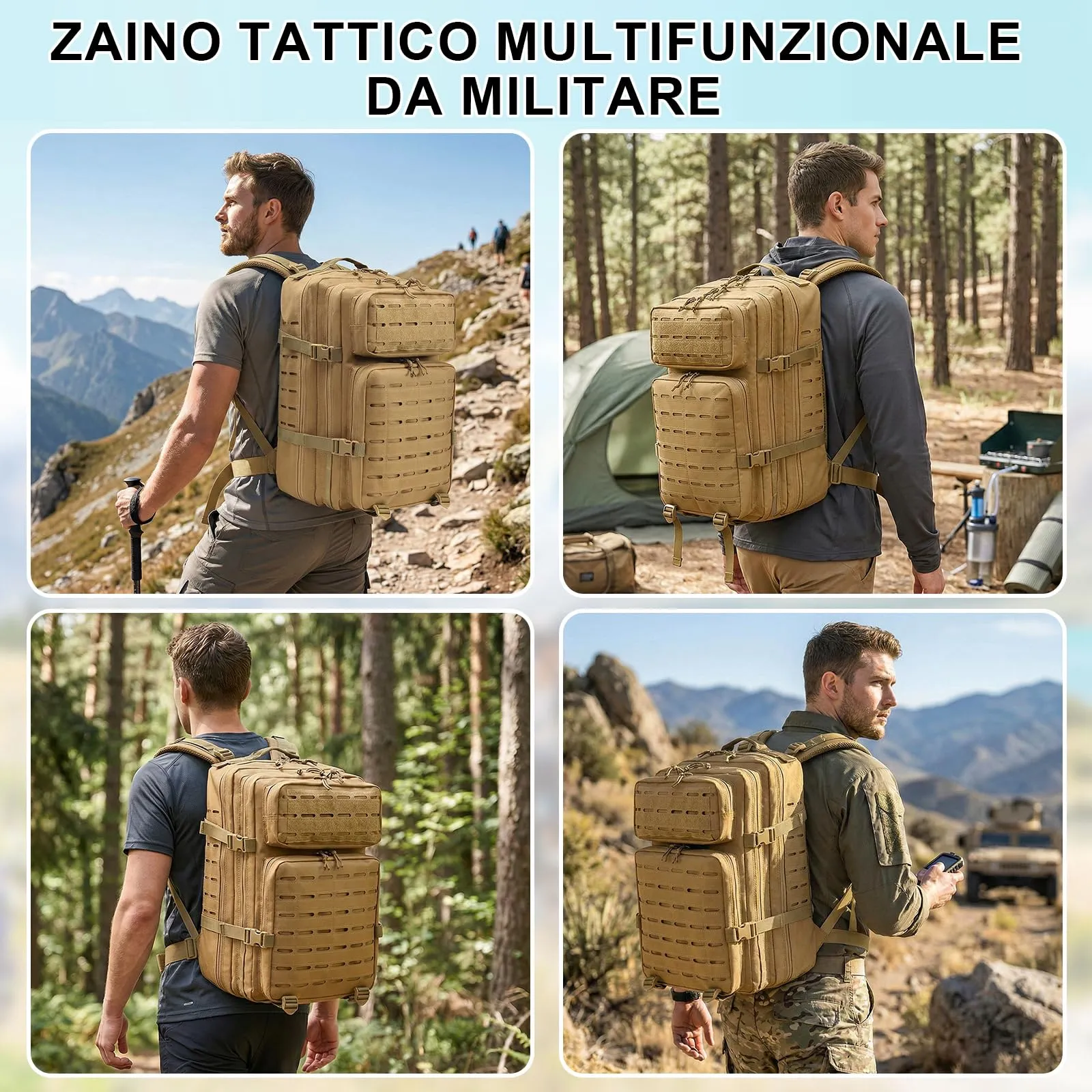 SHANNA Zaino Tattico Militare 45 Litri Impermeabile con Sistema Molle per Hiking, Campeggio e Trekking - immagine 7
