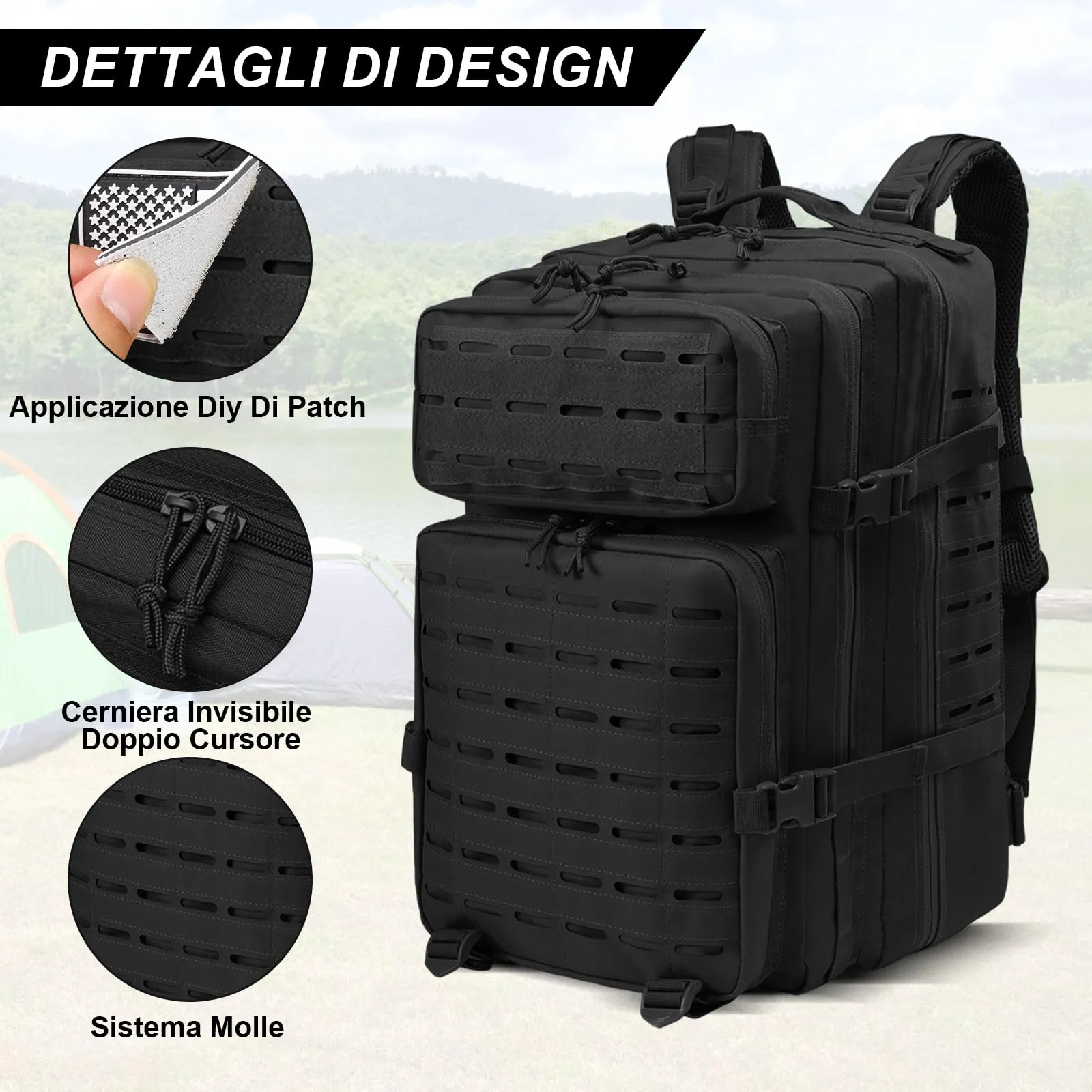 SHANNA Zaino Tattico Militare 45 Litri Impermeabile, Zaino Assault 3 Giorni Molle per Escursionismo, Viaggio, Campeggio e Trekking - immagine 2