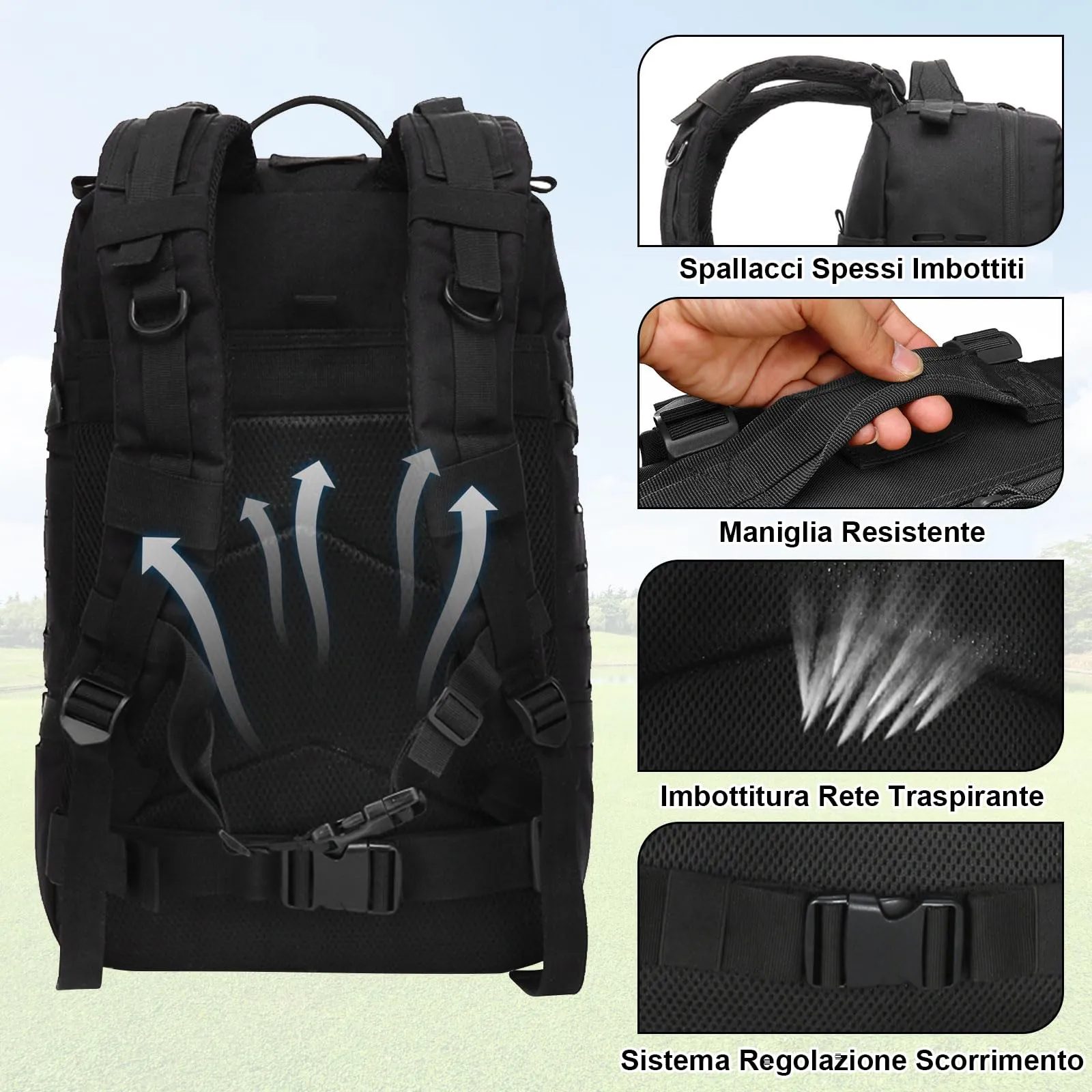 SHANNA Zaino Tattico Militare 45 Litri Impermeabile, Zaino Assault 3 Giorni Molle per Escursionismo, Viaggio, Campeggio e Trekking - immagine 3