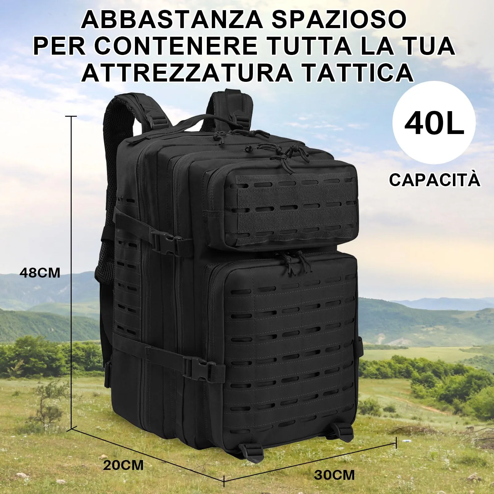 SHANNA Zaino Tattico Militare 45 Litri Impermeabile, Zaino Assault 3 Giorni Molle per Escursionismo, Viaggio, Campeggio e Trekking - immagine 4