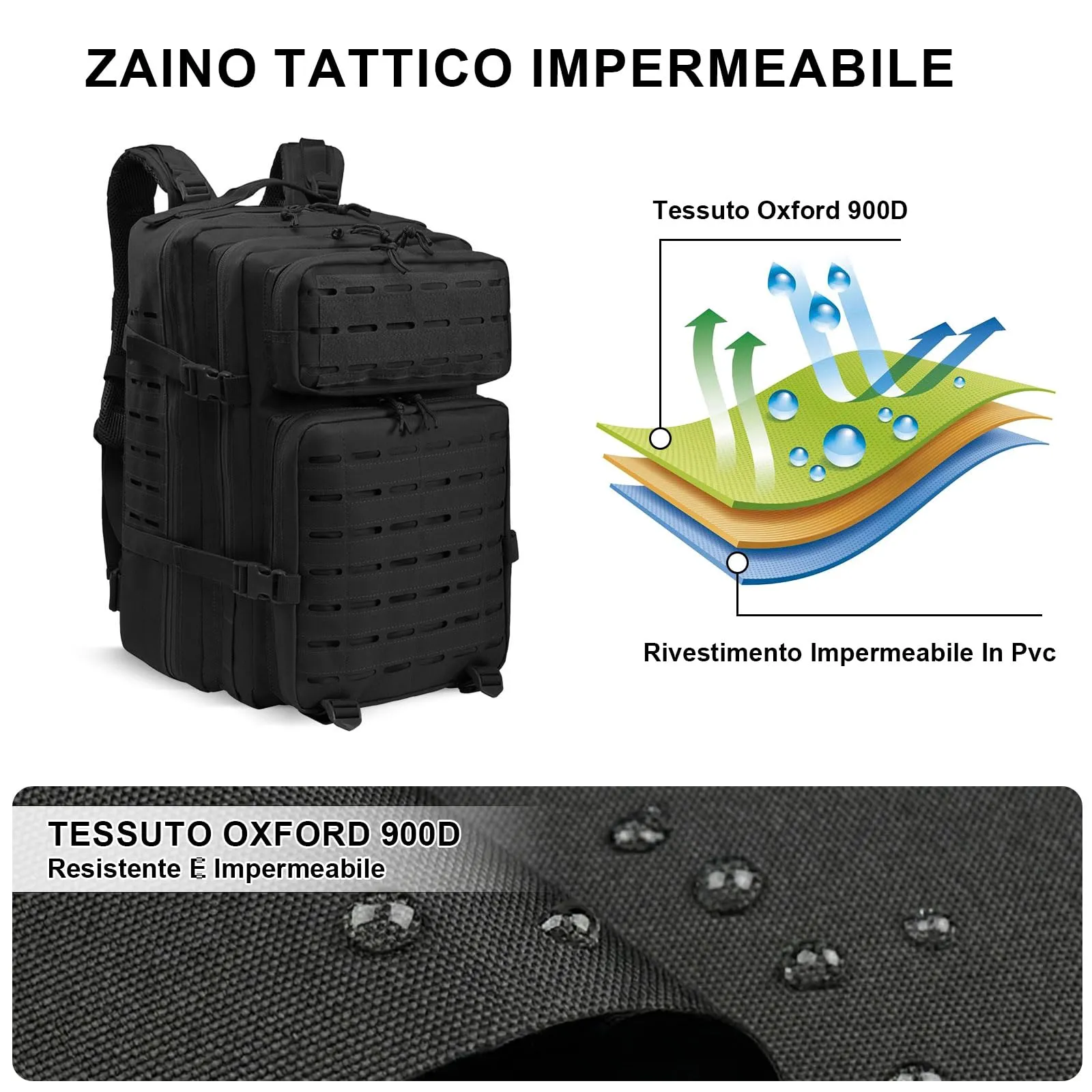 SHANNA Zaino Tattico Militare 45 Litri Impermeabile, Zaino Assault 3 Giorni Molle per Escursionismo, Viaggio, Campeggio e Trekking - immagine 5